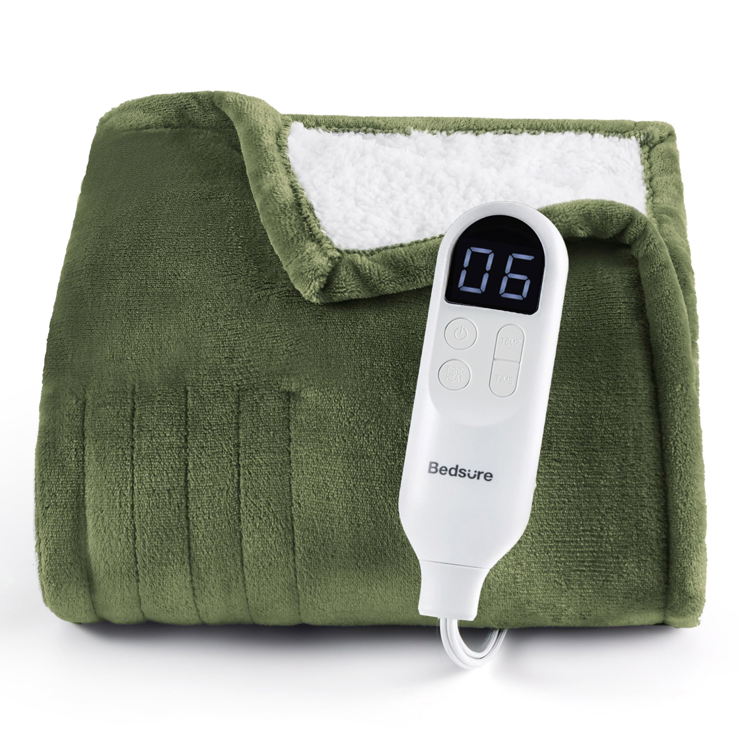 Bedsure Heated Blanket Throw, Soft Electric Blanket with Preheat, Green