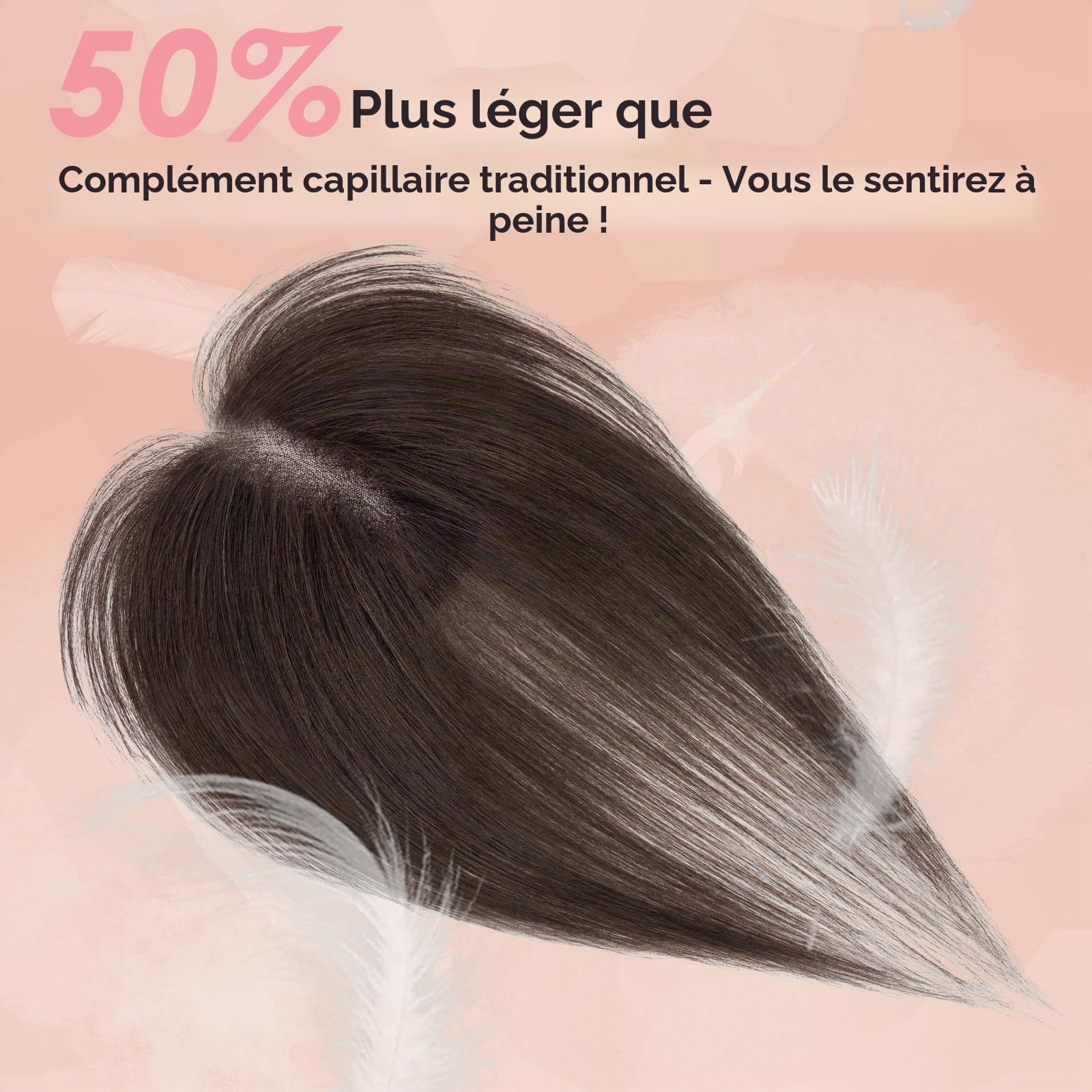 S-noilite Cheveux Humain avec Frange Latérale, 27CM Clip In Cheveux Naturels Toppers, 14g Brun Moka Topper de Chevelure Humains pour Femmes, Chevelure Humains avec 7x11CM Base en Dentelle #2R