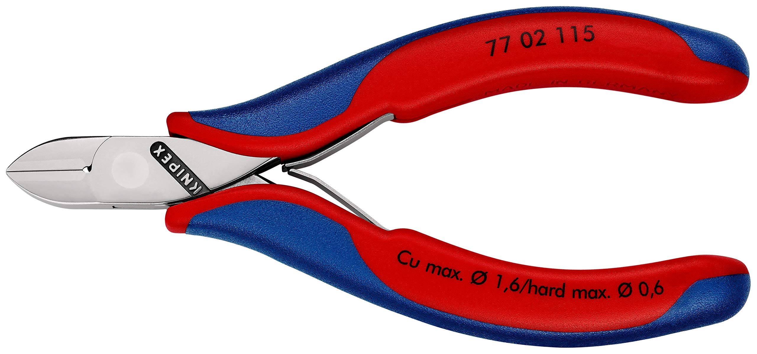 KNIPEX Elektronik-Seitenschneider mit durchgestecktem Gelenk auf SB-Karte mit Mehrkomponenten-Hüllen 115 mm, 77 02 115 SB