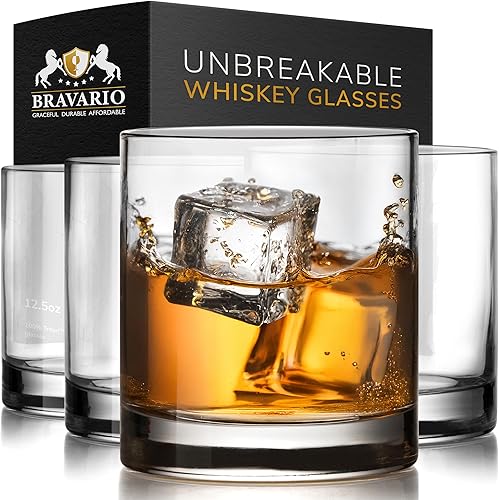 Bravario Vasos irrompibles de plástico Tritan para whisky, rocas dobles inastillables, aptos para lavavajillas, sin BPA, perfectos para cóctel y