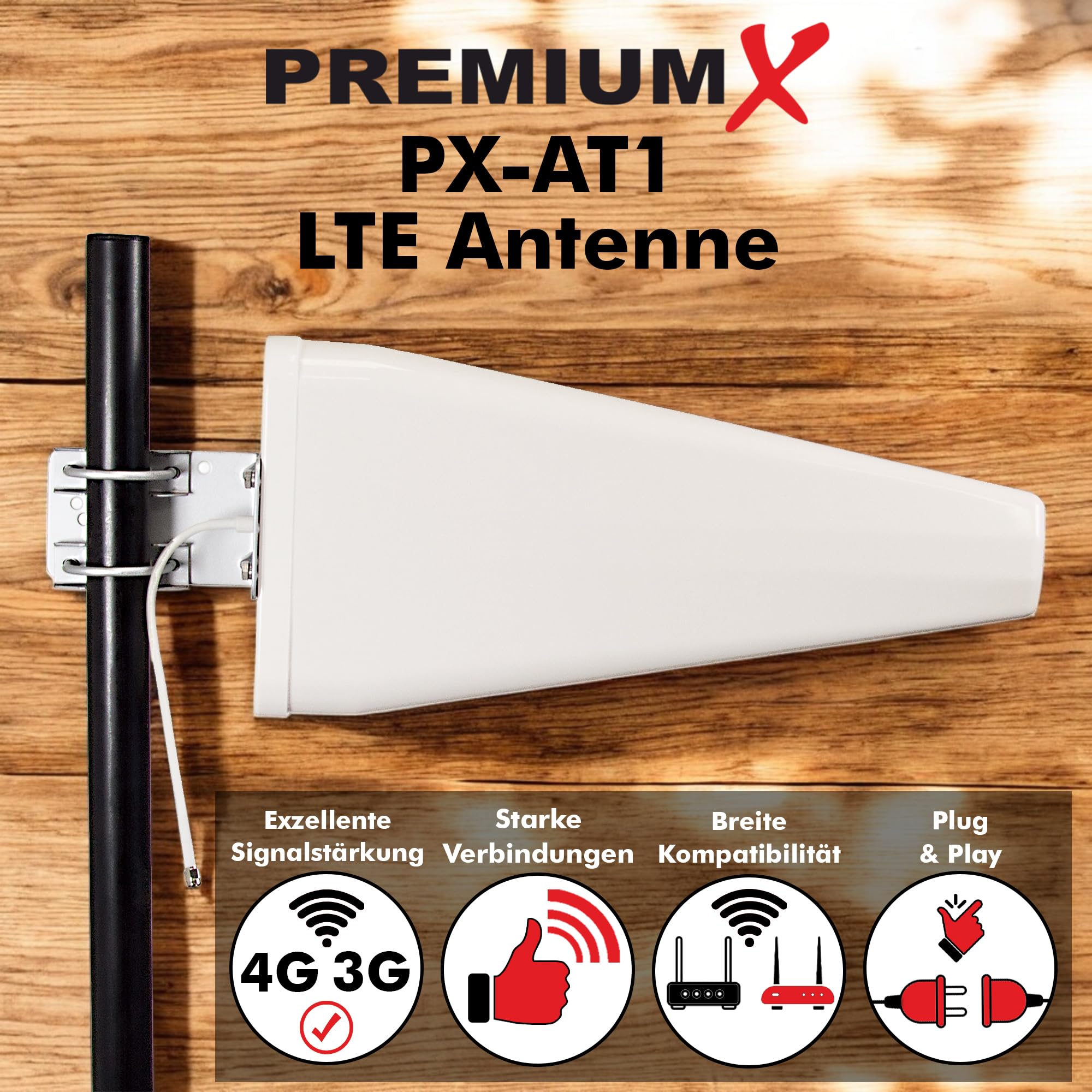 PremiumX LTE-Antenne Outdoor 3G 4G - 800-1800 - 2600 MHz - LTE MiMo Duo-Richtantenne 10m Kabel - Hotspot Mobilfunk Vodafone Telekom Modem Router WLAN Außenantenne bis 12 dBi inkl. U-Mastausleger