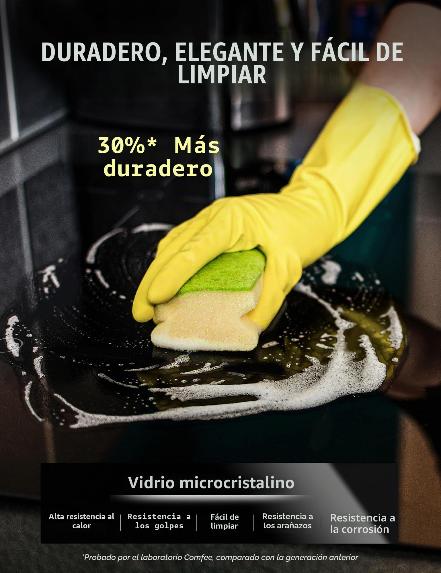 COMFEE' CIH741F238K0 - Mesa de cocción de inducción (7200 W, con 4 quemadores, 9 niveles de potencia, superficie de calentamiento ampliado del 20% con función Boost, control táctil, seguridad para