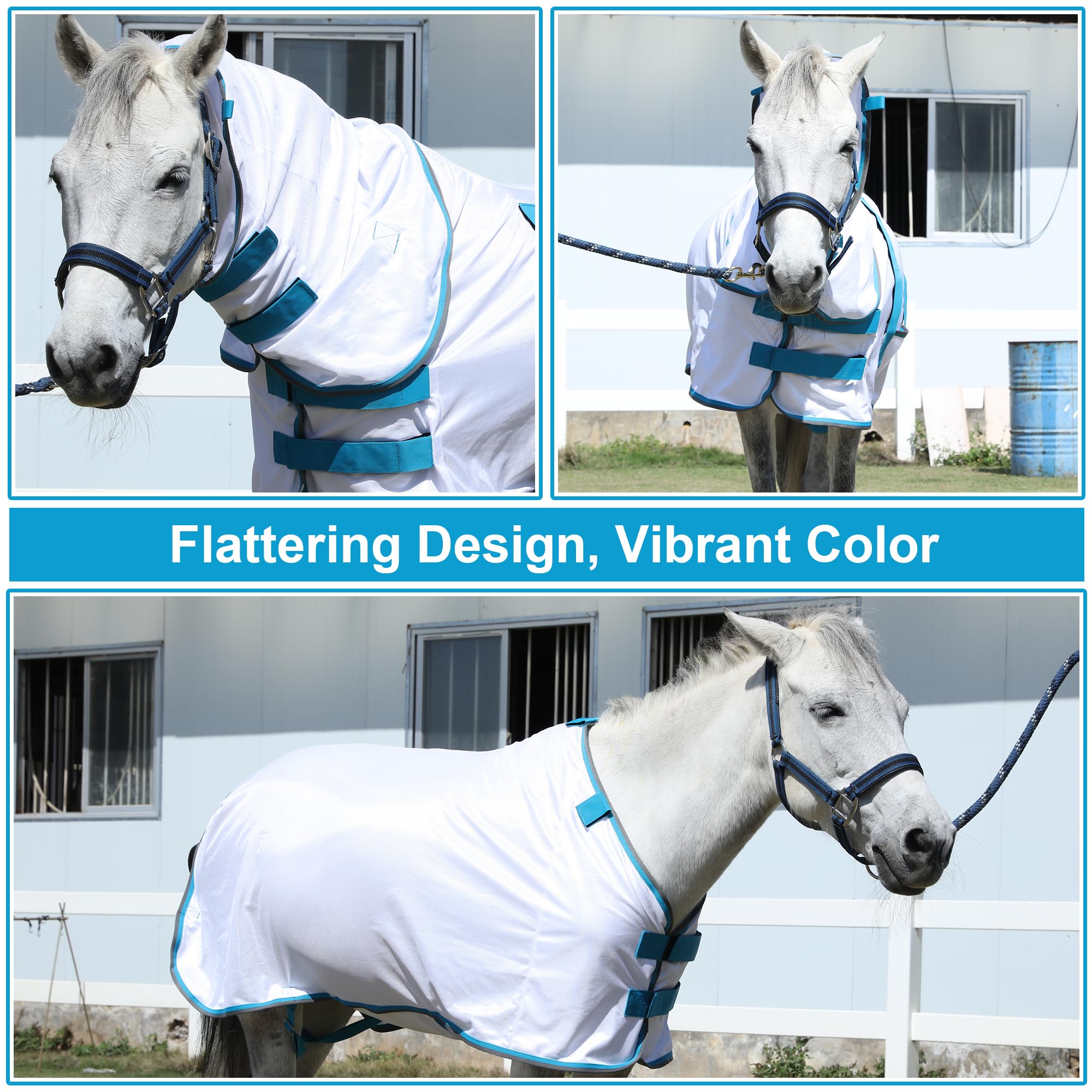 LEAFOREST Sábana de caballo en miniatura con cubierta para el cuello y banda para el vientre | Sábanas de verano de malla transpirable con protección UV para mini caballos, potros, burro, blanco, 147 cm
