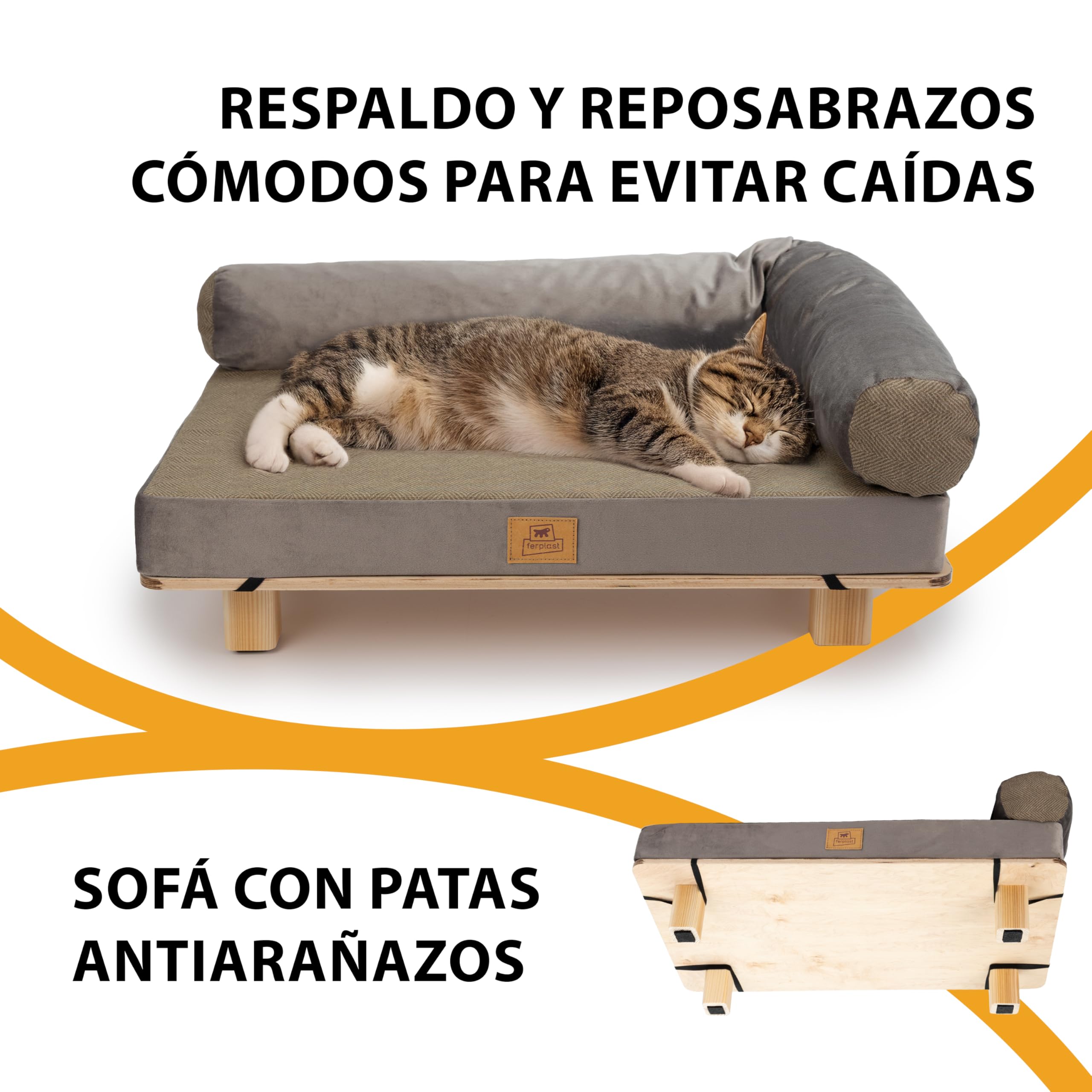 Ferplast Cama para Perros y Gatos en Madera certificada FSC® con cojín Suave, Estilo, Comodidad y Durabilidad, 76 x 46 x h 24 cm.