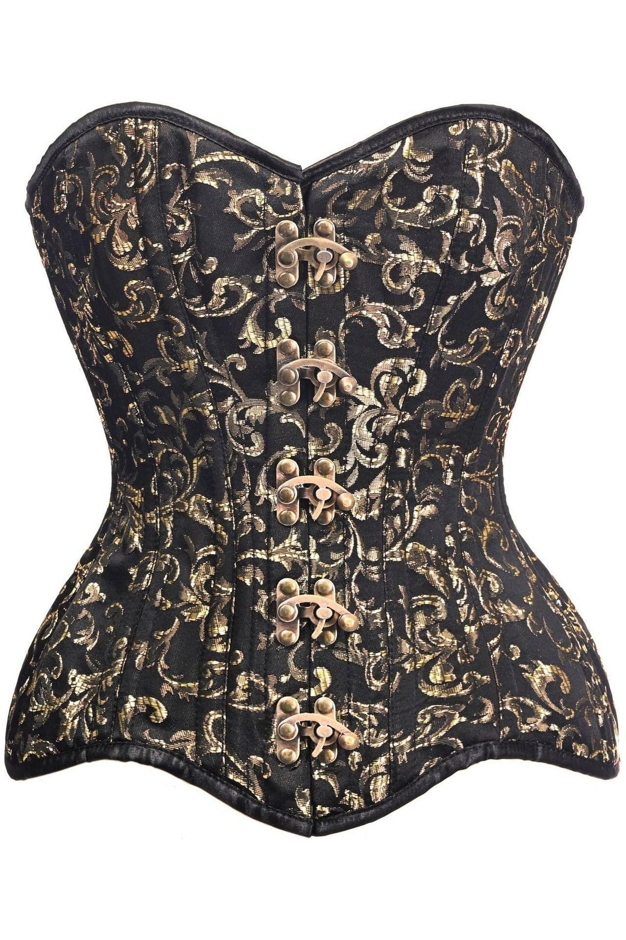 Daisy corsets Women's Top Drawer Curvy Black/Gold Brocade Double Steel Boned Overbust Corset, XL