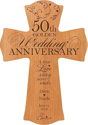 Cruz de pared de madera personalizada para el 50 aniversario de boda, regalo para pareja, regalo de 50 años para ella, aniversario para él, una