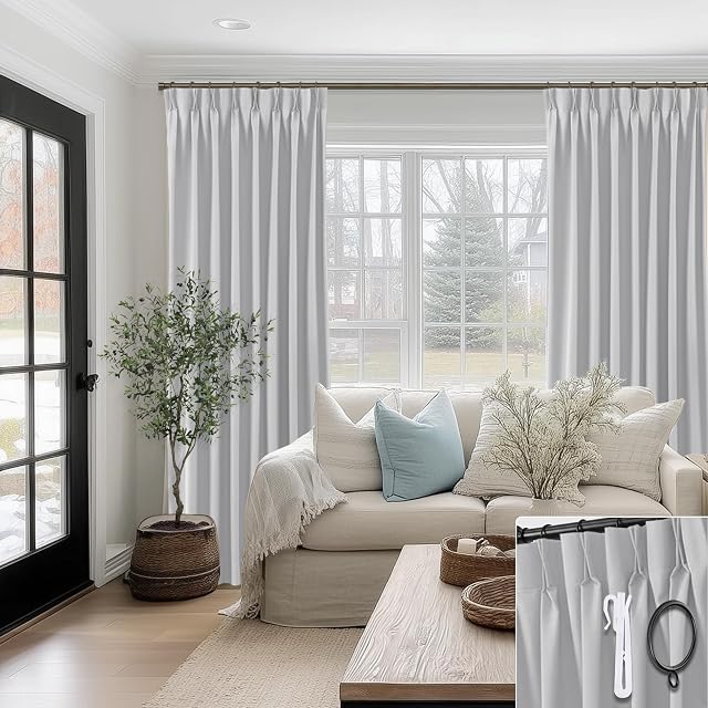 SHINELAND Rideaux gris clair pour chambre à coucher salon, Blackout Black Out Pinch plissés Rideaux côtiers d'été pour salon,90 Inch Long, Pastel Gray