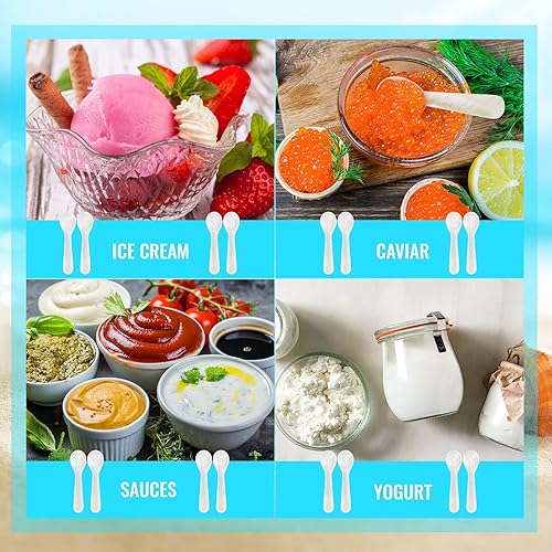 Miniatura 4 de Patelai Juego de cucharas de caviar de madreperla con mango redondo para caviar, huevo, helado, café, restaurante (2.75 pulgadas, 20 piezas)