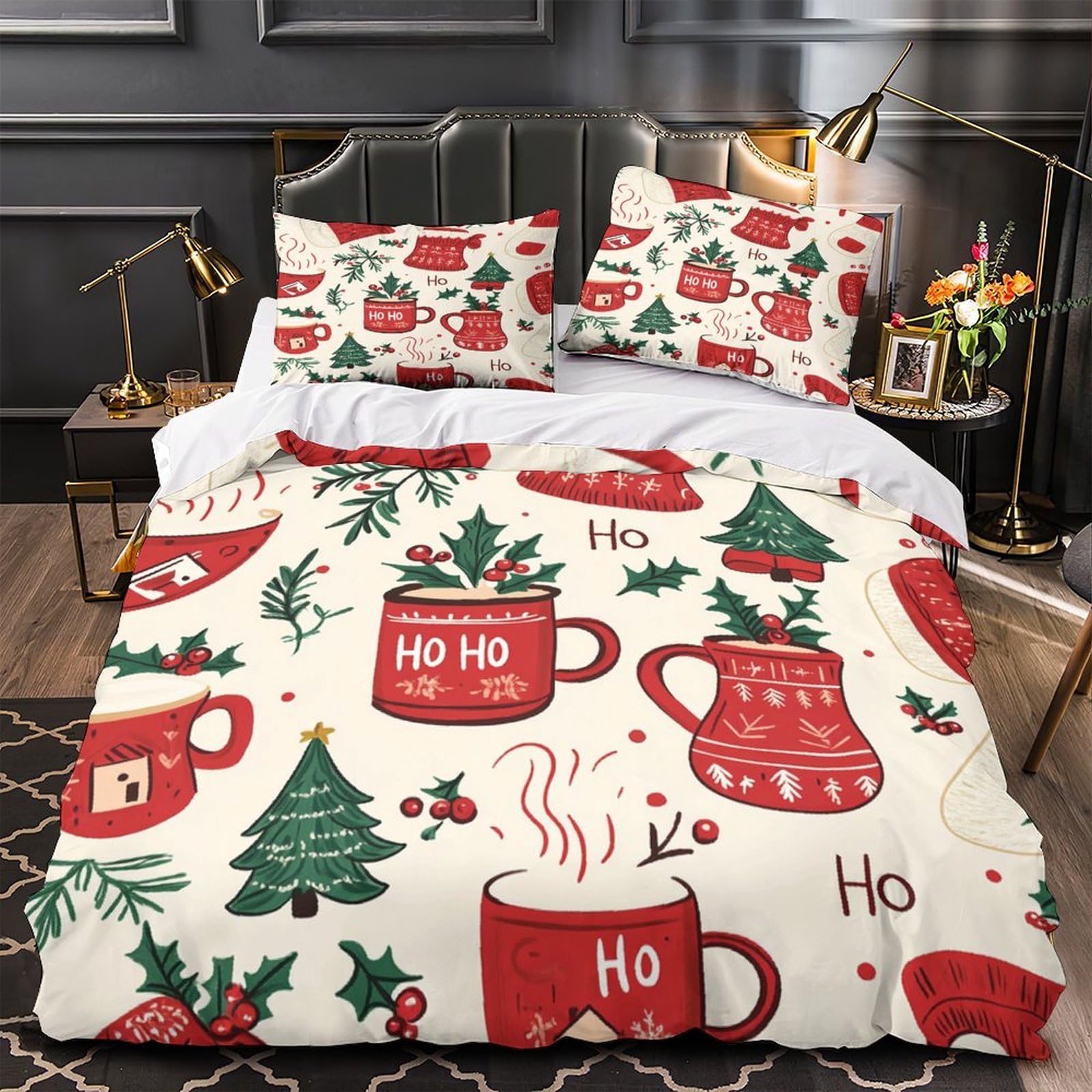 Housse de couette Noël single 135x200 parure lit microfibre 3 pièces