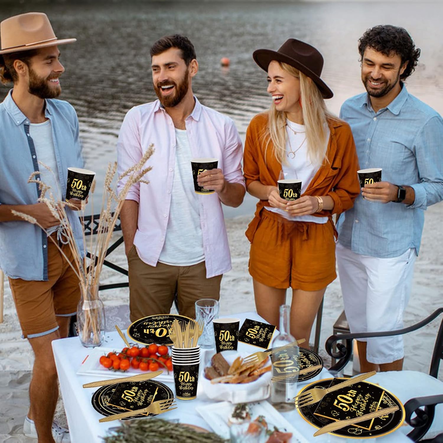 144PCS 50th Birthday Plates and Napkins Birthday Party Supplies 50th Birthday Party Decorations for Men Women Disposable Party Tableware Including Paper Plates Napkins Cups Forks Serve 24 - Image 4