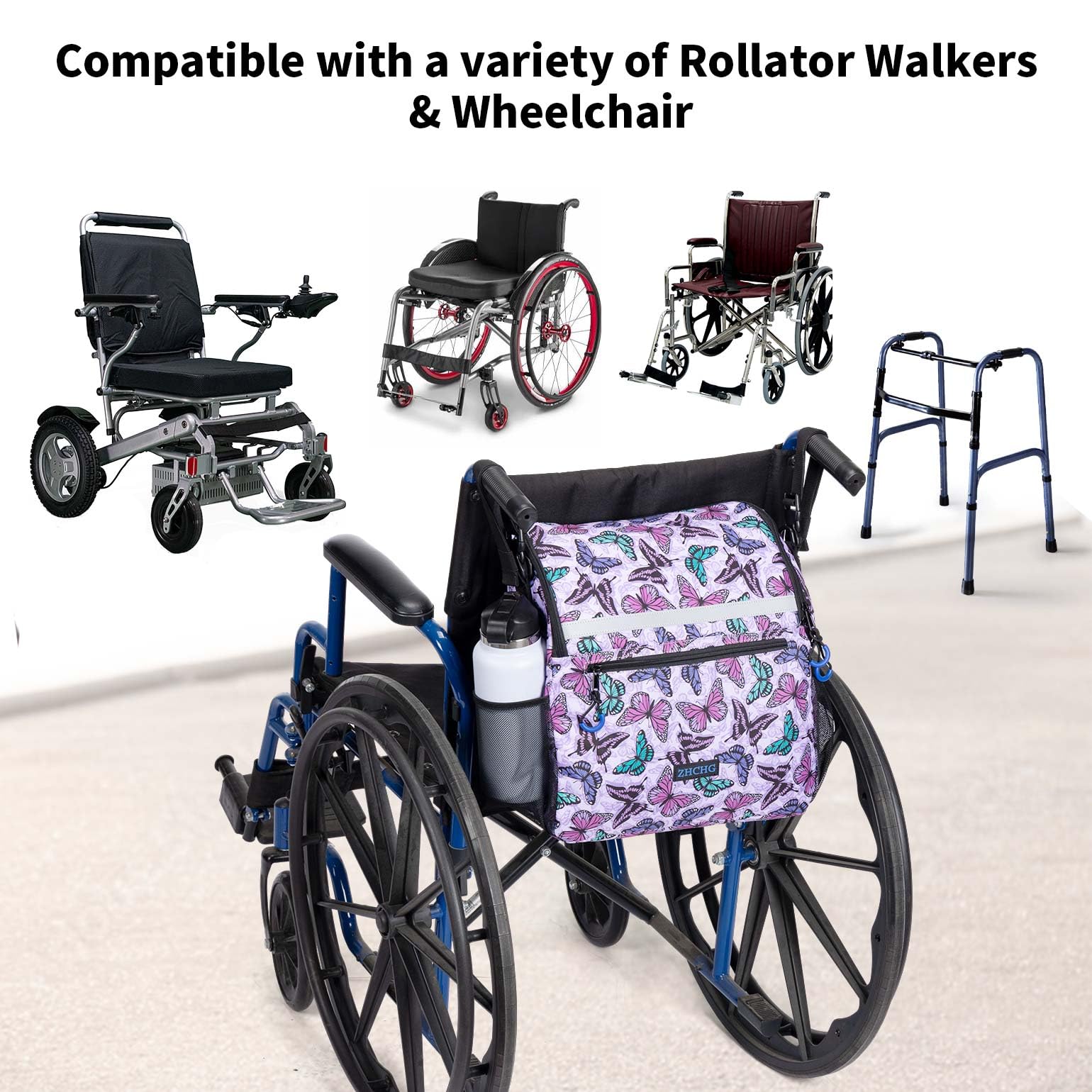 ZHCHG Bolsas para silla de ruedas, mochila para silla de ruedas con soporte para tazas, bolsas para sillas de ruedas para colgar en la parte posterior, accesorios para sillas de ruedas eléctricas