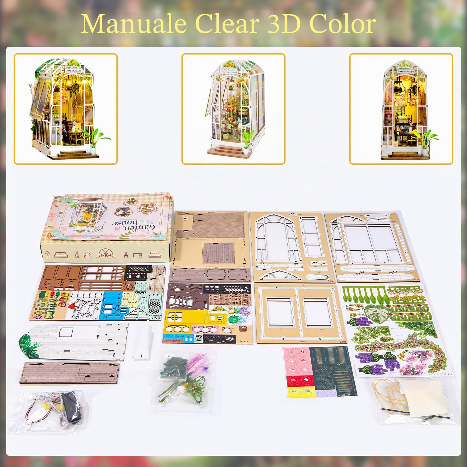 Book Nook Casa Delle Bambole in Legno, Miniatura Fai Da Te, Modello di Casa Puzzle con Luci LED, Casa, Decorazione Scaffale, Regalo Di Vacanza für Erwachsene und Kinder (Casa Di Fiore Di Vacanza)