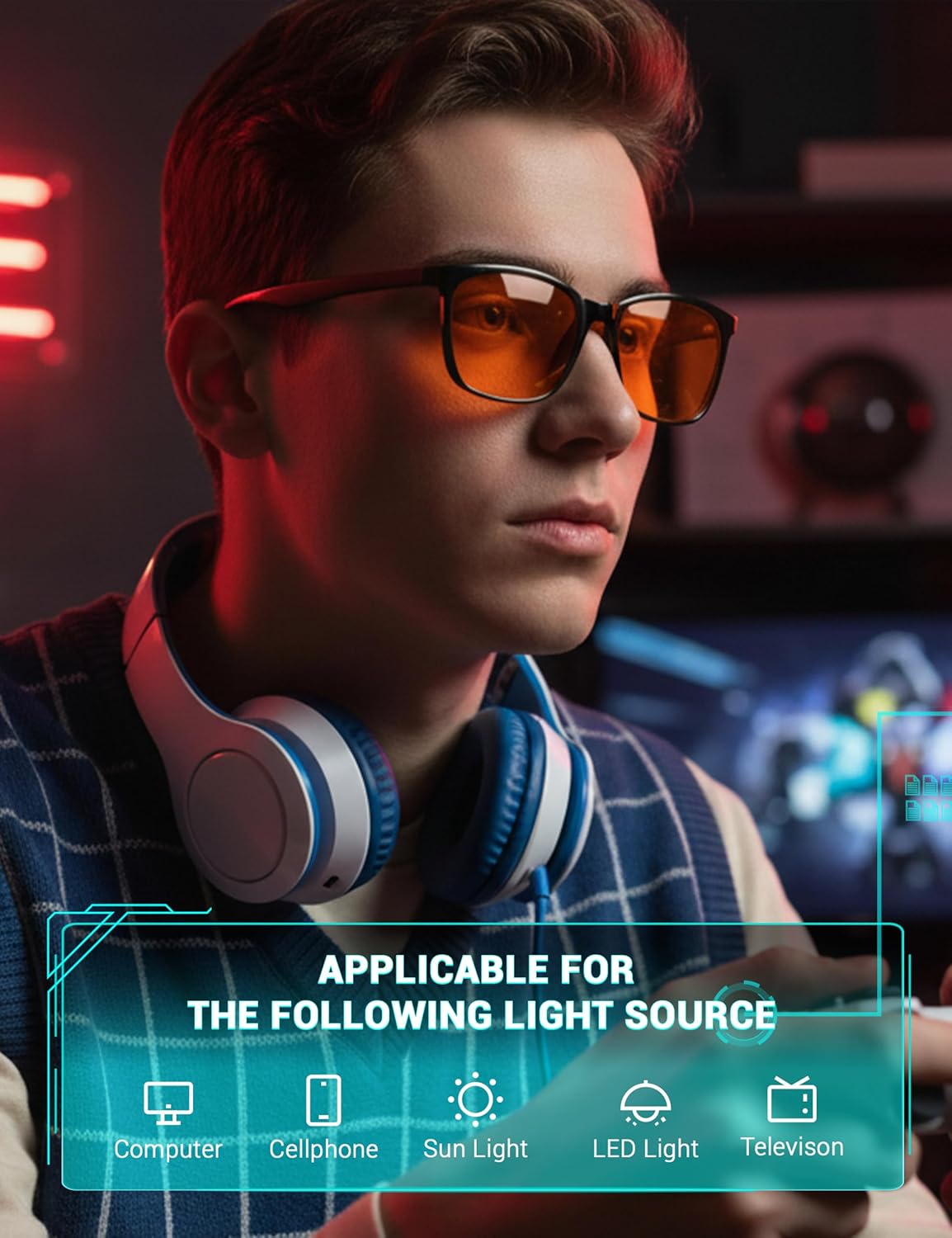 TIJN Blue Light Blocking Glasses for Men Women - Dual AR Coatings Amber Lens for Computer Gaming - Screen Fatigue & UV Protection - 2 Pack - Image 9