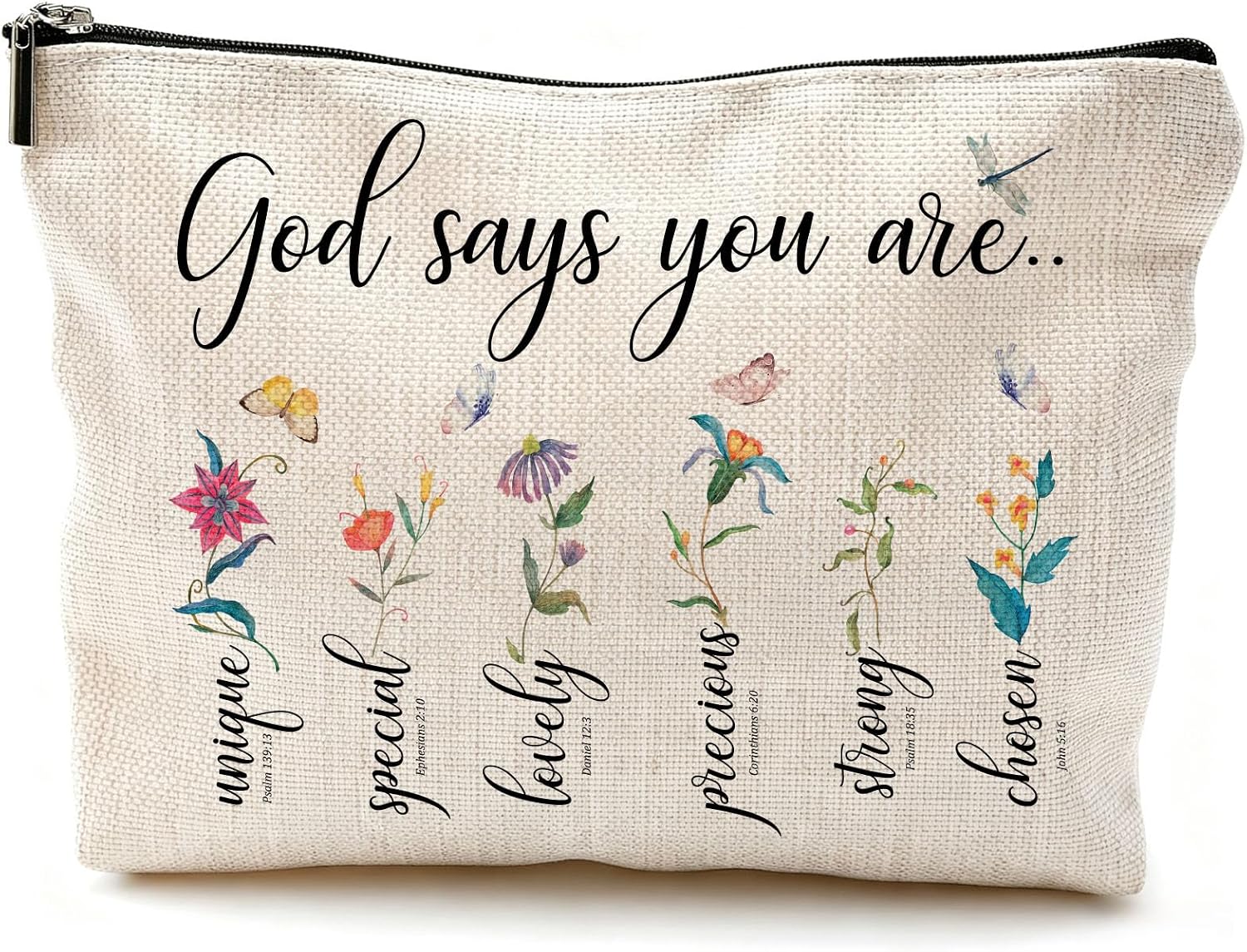Christian Floral Makeup Bag, Bible Affirmation, God says you Bag