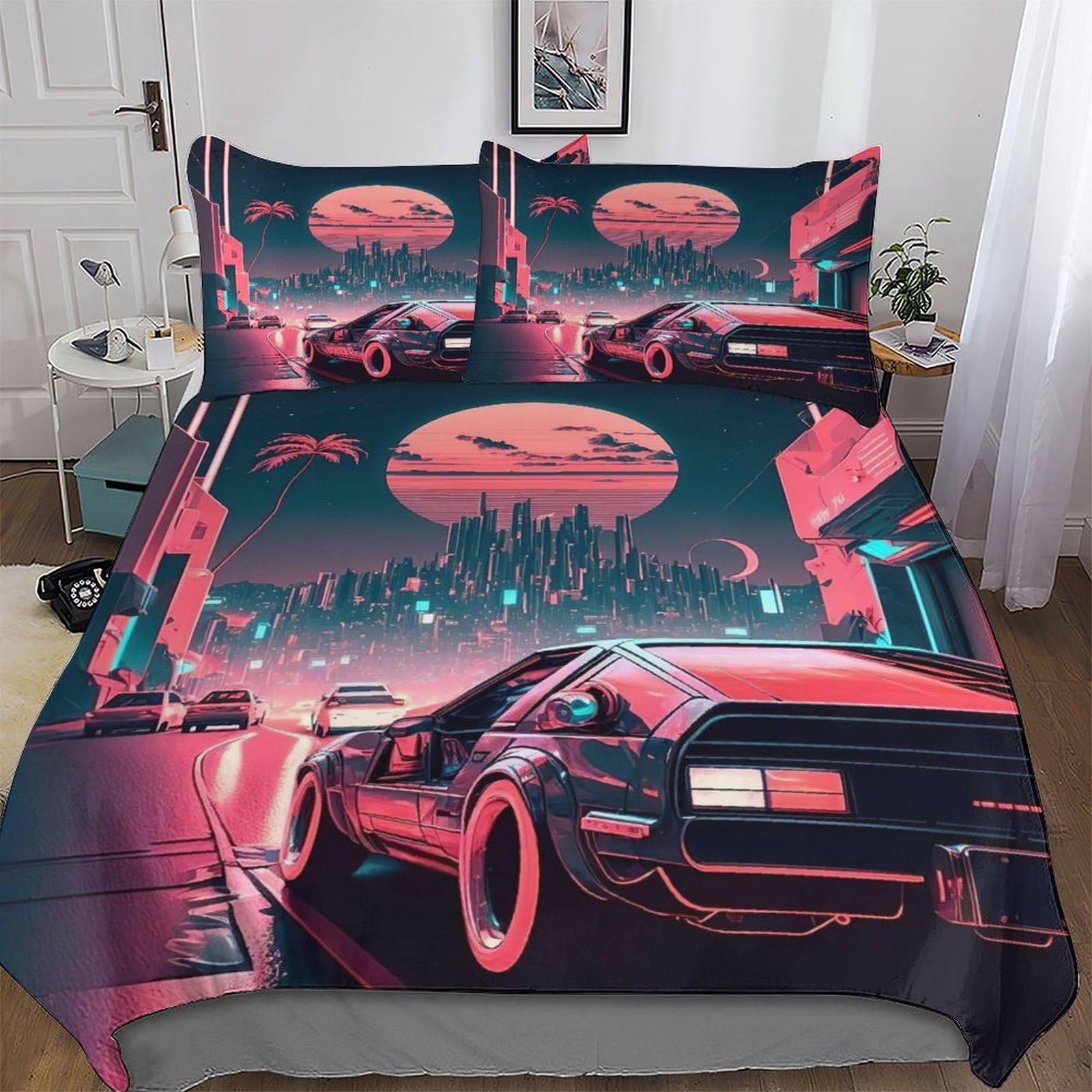 Housse de couette 200x200 motif voiture de sport 3D en coton microfibre