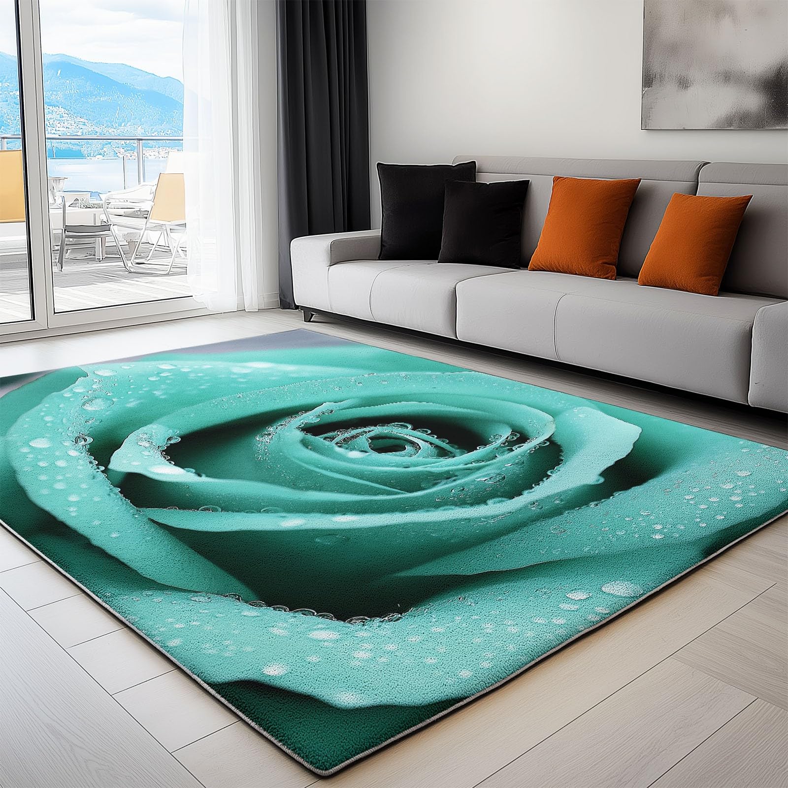 Tapis de chambre enfant rose et sarcelle doux pour coin lecture