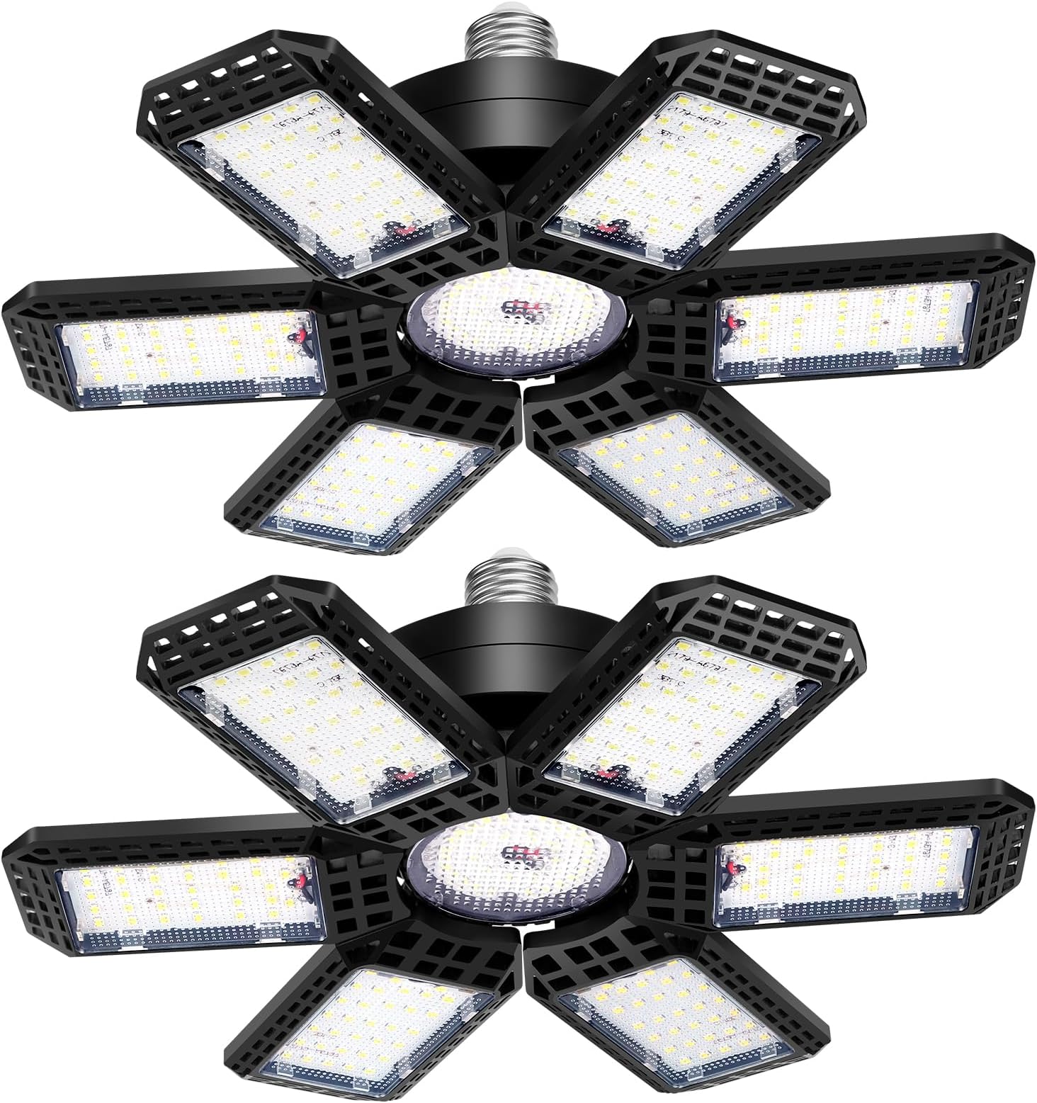 AUDLES 2 Pack Garage Lights, 200W 20000LM 6500K LED Shop Lights, Garage Light Ceiling Led with 6+1 Deformable Panels, Screw in E26/E27 Socket Bulb for Warehouse, Workshop, Basement, Barn Lighting