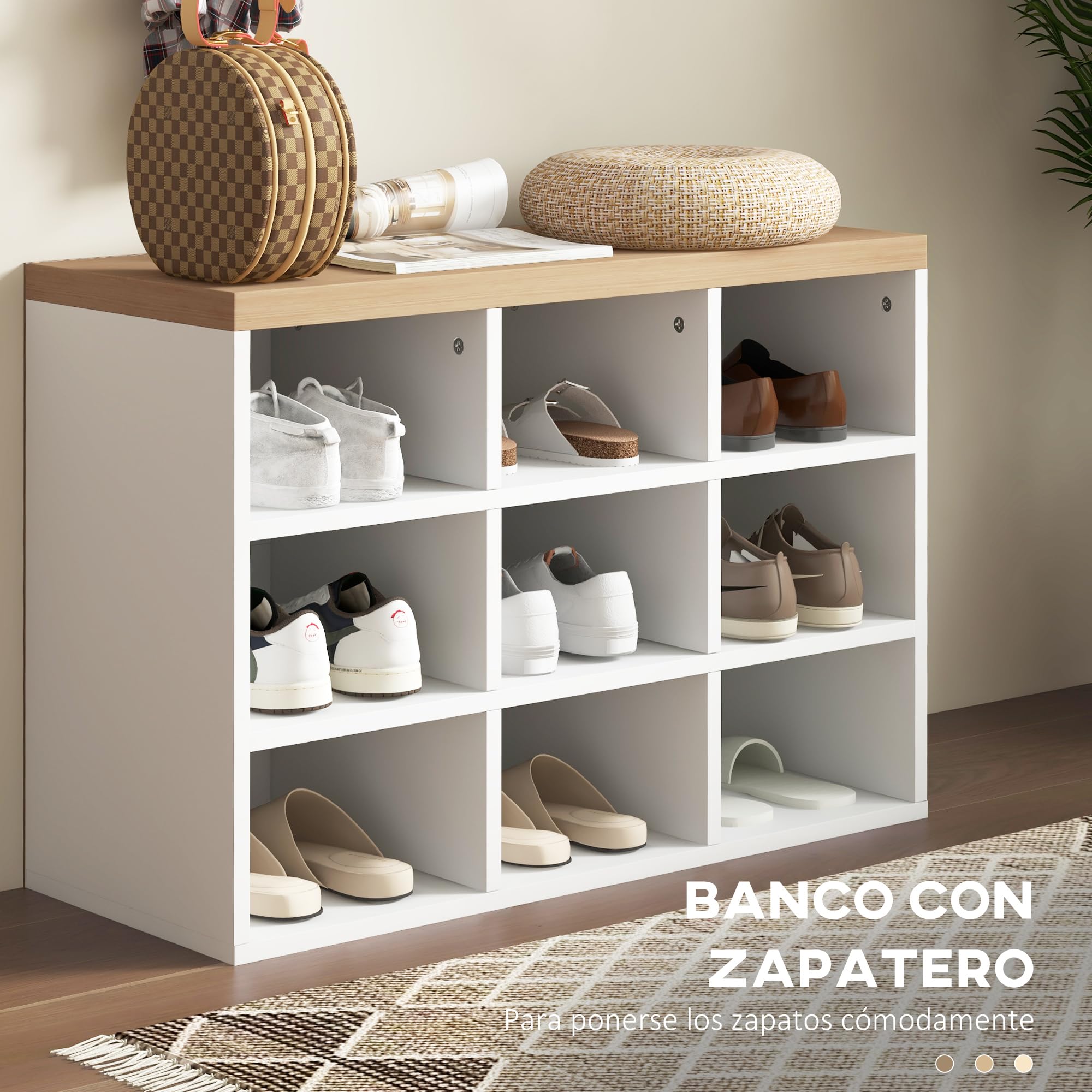 HOMCOM Recibidor con Perchero 2 en 1 75x30x50 cm y 75x20x22,5 cm Blanco