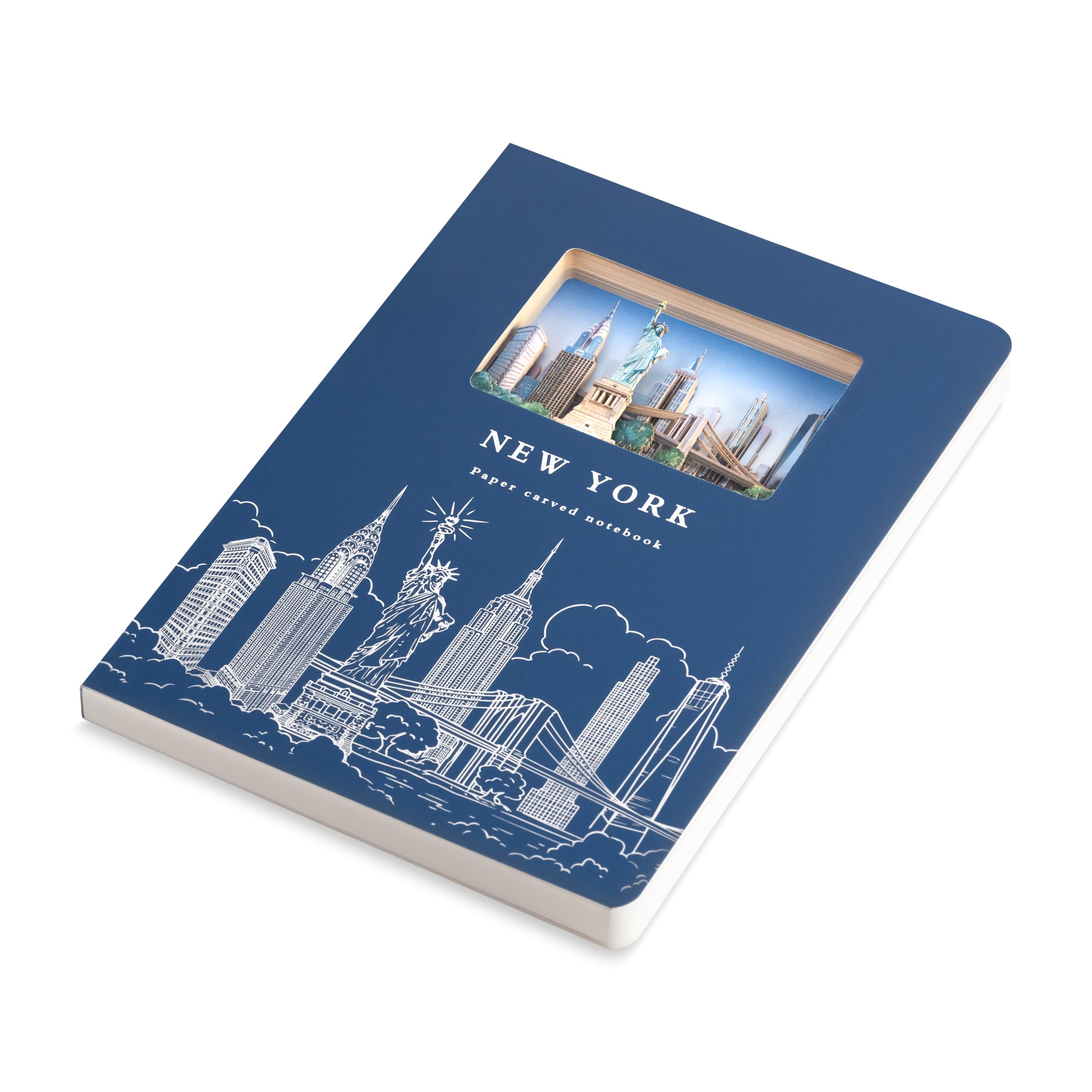 Taccuino con copertina rigida a pois (120 pagine) – 3D Layered Cut-out New York Cityscape, Statua della Libertà e Ponte di Brooklyn, diario pronto per scrivere, disegnare e viaggiare