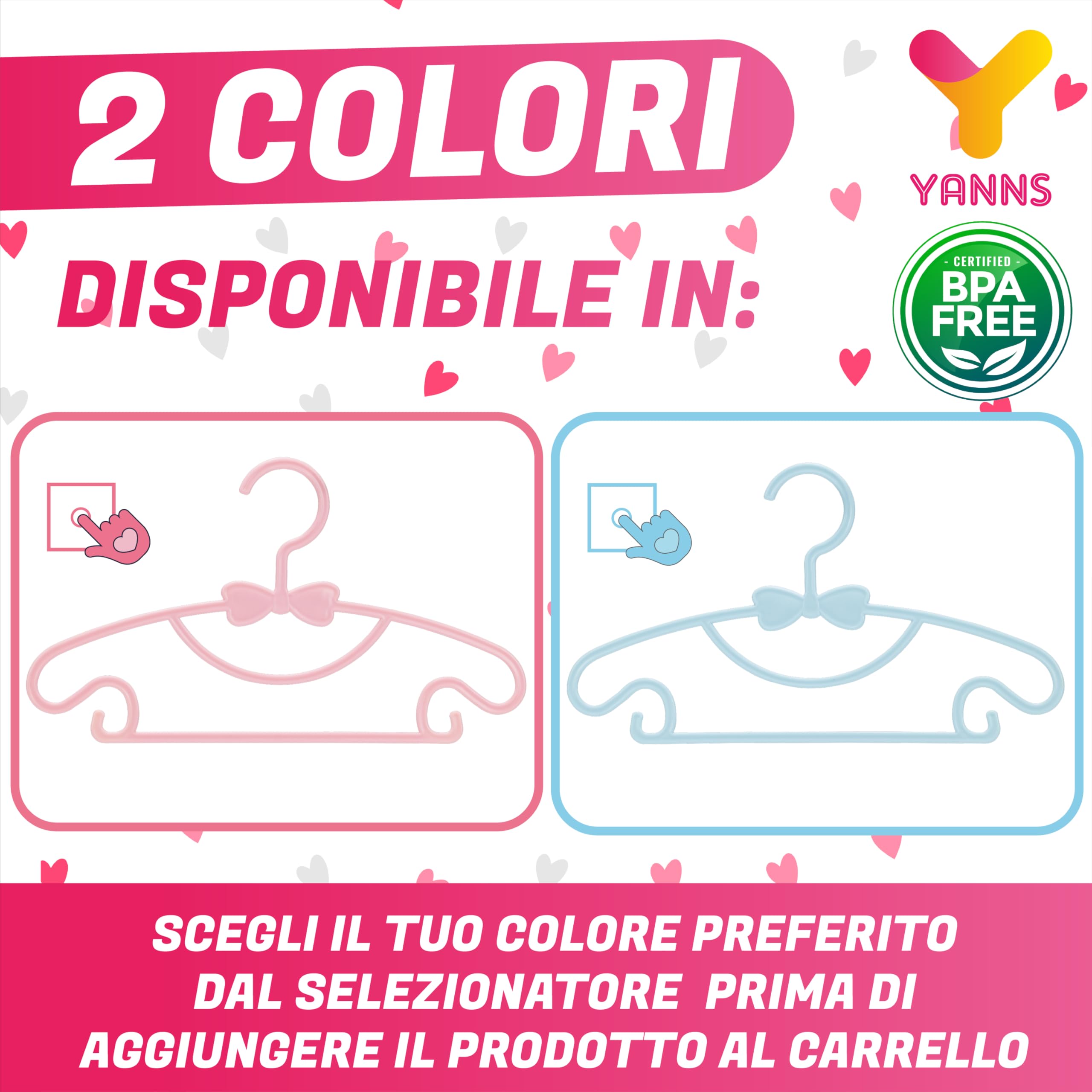 Grucce Bambini - Antiscivolo - Confezione da 10 Pezzi - Appendini Salvaspazio per Armadio - Adatto ai Vestiti per Bambini - Rosa