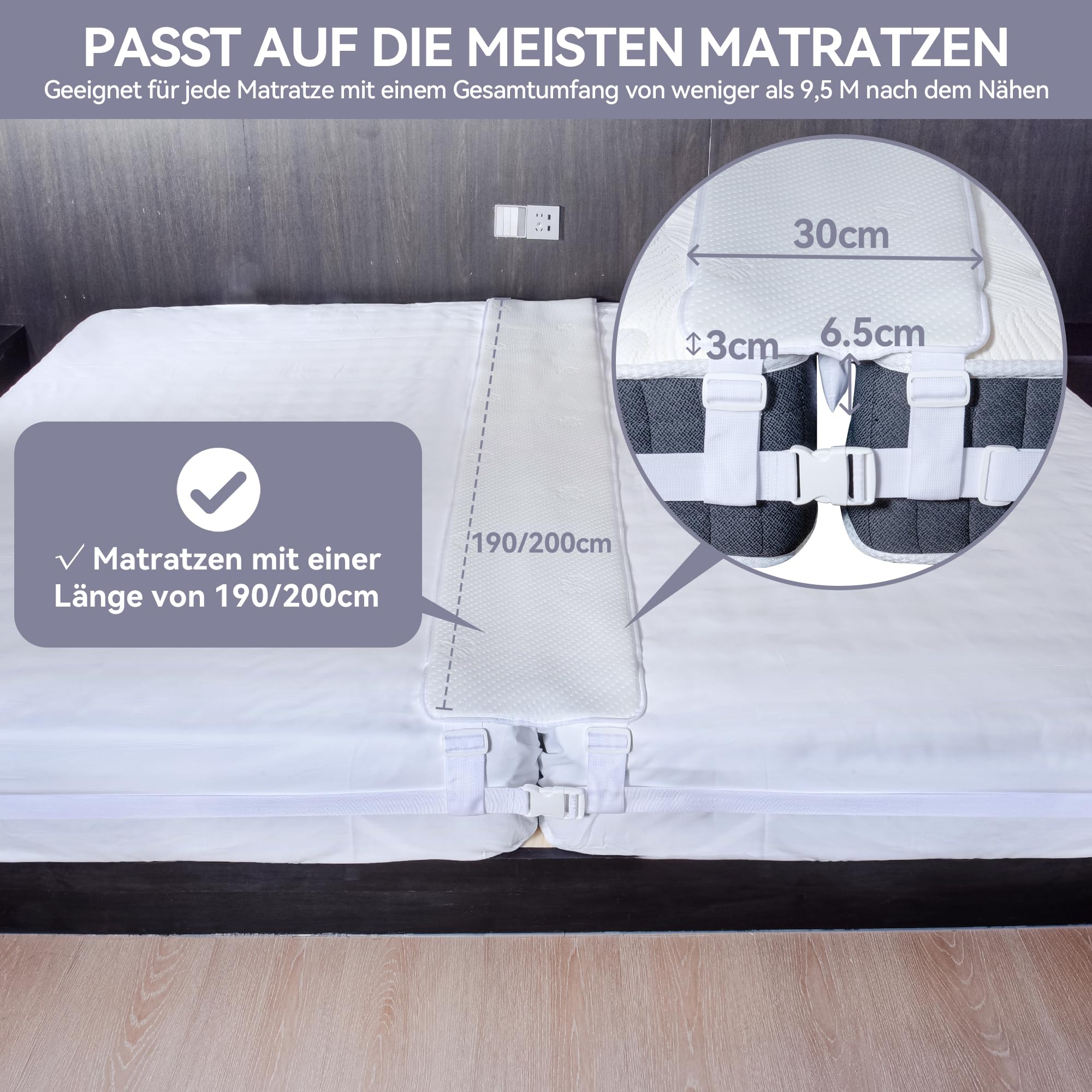 CZL Liebesbrücke für Matratzen [200 x 30CM] mit 9,5M Spanngurt Matratzenverbinder Matratzenkeil Ritzenfüller Besucherritzenfüller Matratzen Ritzenfüller für Matratzen 190-200 cm - Verbessert