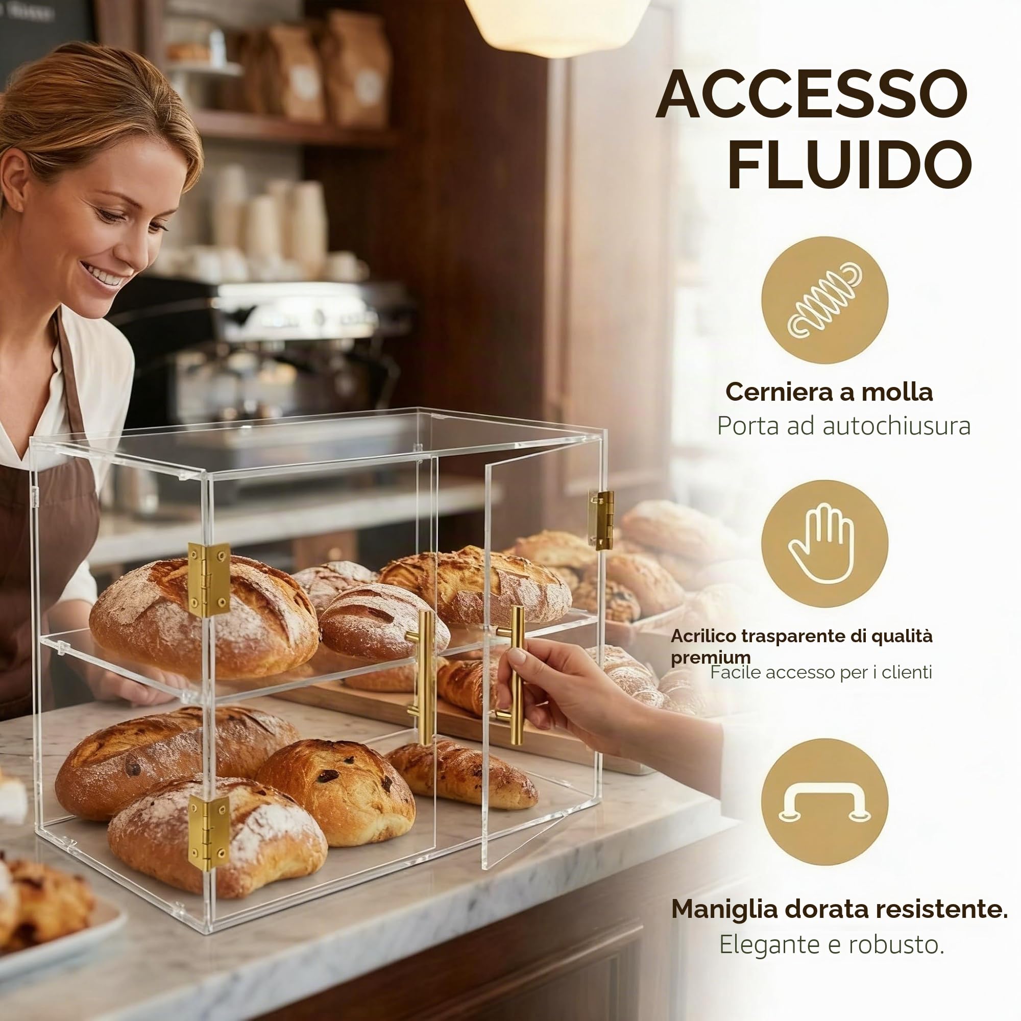 Vetrina espositiva per pasticceria a 2 piani con porta elastica, espositore da banco in acrilico per dolci, 48 x 23,6 x 34 cm, box espositivo commerciale per alimenti
