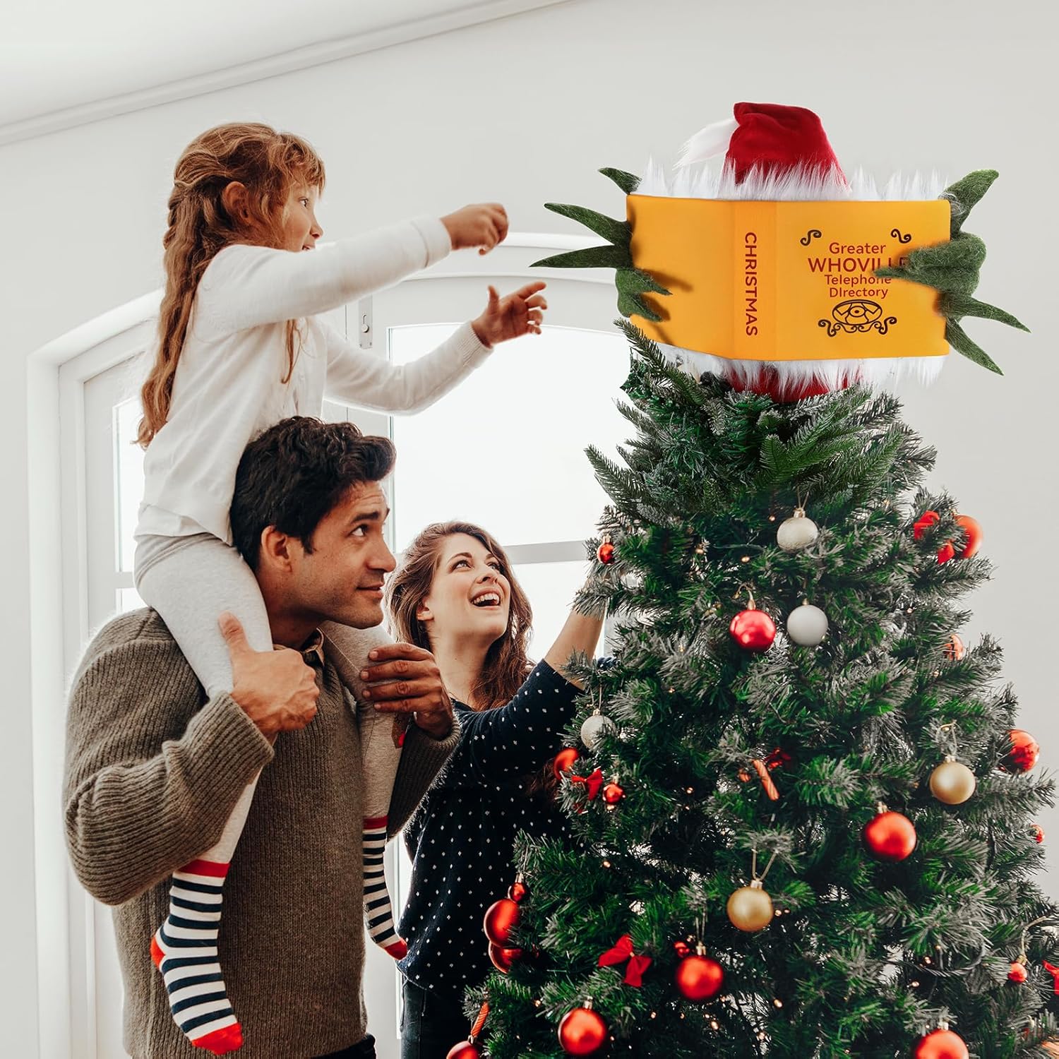 Christmas Tree Topper, Green Elf Hiding Behind Book Christmas Decorations, Finger Poseable Handmade Tree Toppers Decor for Holiday Christmas Tree Party Supplies (Christmas Tree Topper)