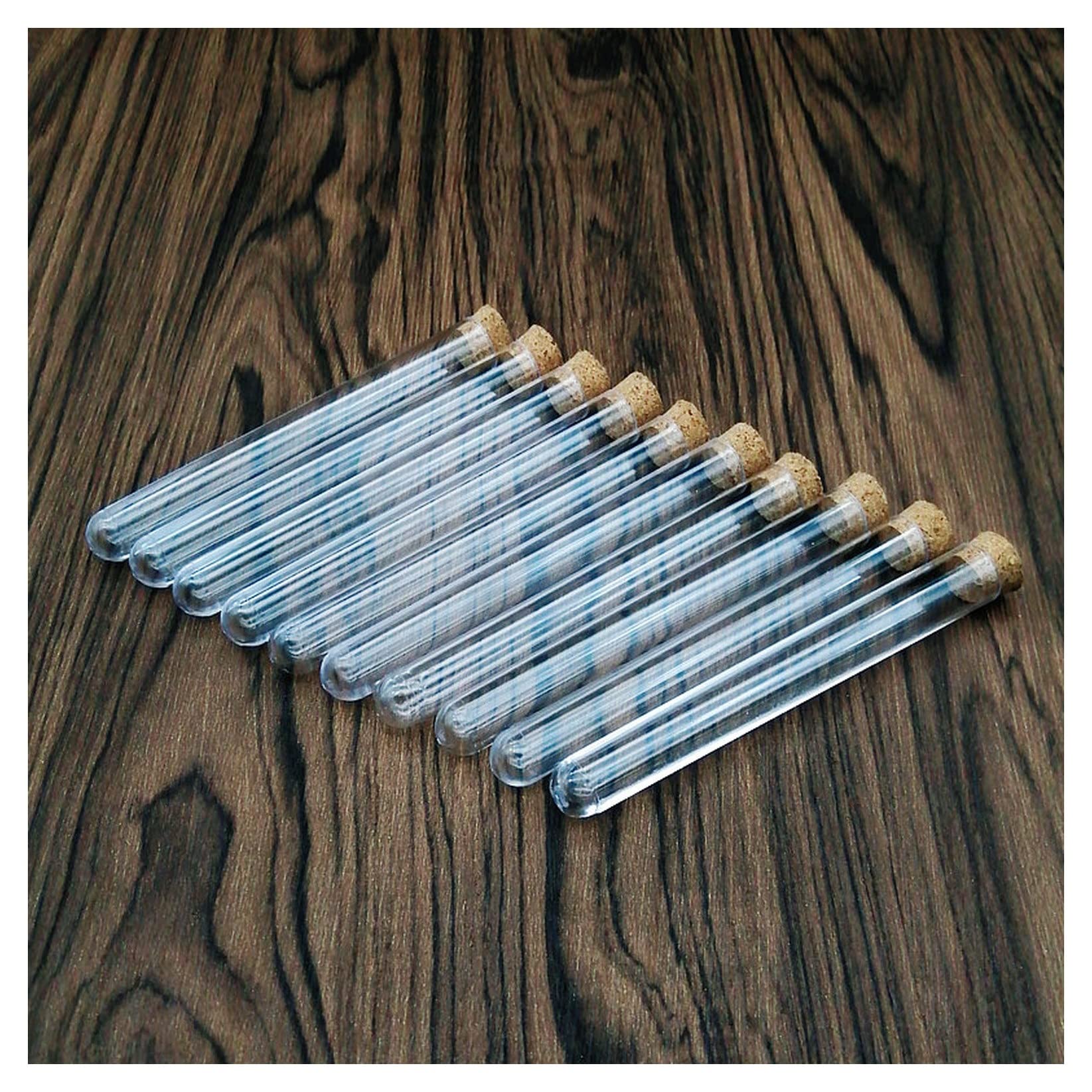 Kunststoff-Reagenzgläser, 20 Stück, 12 x 100 mm, Labor-Reagenzgläser aus durchsichtigem Kunststoff mit Korken, Badesalzfläschchen mit Stopfen, Hochzeitsbevorzugung, Geschenkröhre, Kamelienröhre, Kun