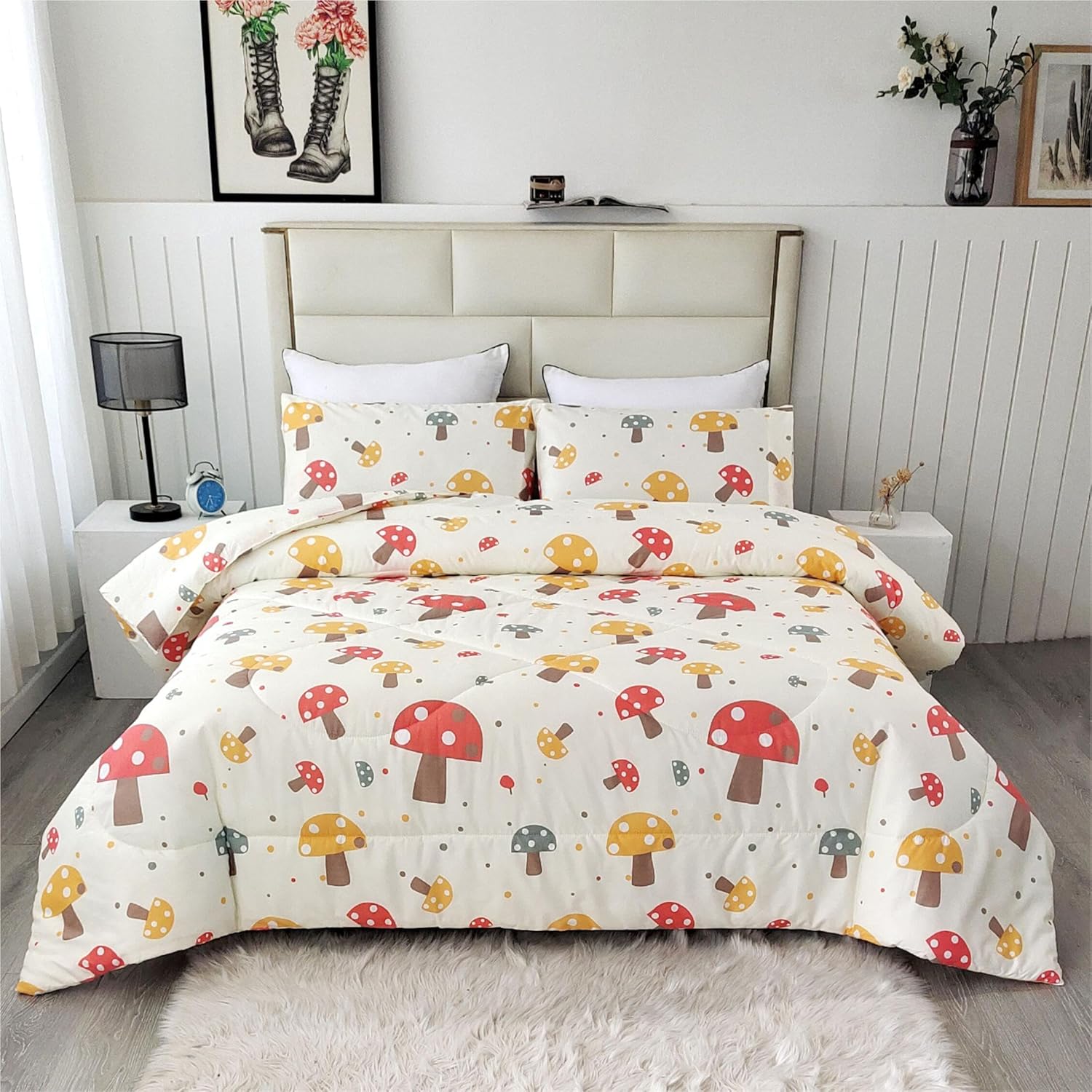 SDIII 3PCS Cute Mushroom Comforter Set Full for Boys Girls