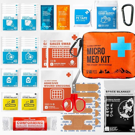 EVERLIT Mini First Aid Kit [3-Pack], Ultralight Compact Water-Resistant Hiker Medical Kit, Bulk First Aid Kit, Pack-Efficient for Camping, Hiking, Ourdoor Adventure, Travel, Pack of 3