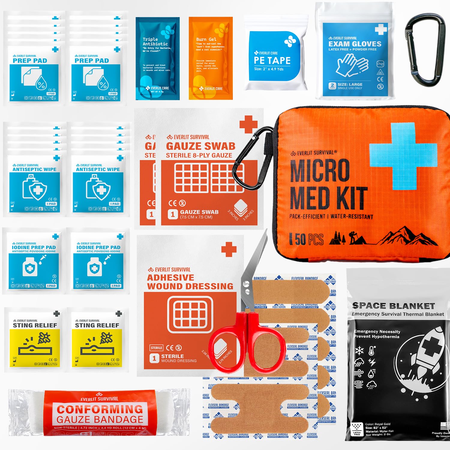 EVERLIT Ultralight Mini First Aid Kit, EDC Medical Kit, Water-Resistant EDC Mini Kit for Hiking, Backpacking, Camping, Cycling (Orange) — Amazon image 2