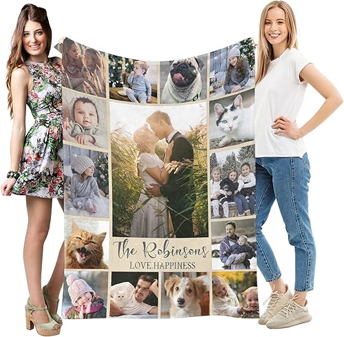 Miniatura 1 de WOWPersonalTailor, Love Hapiness Using My Own Photos, regalos personalizados para esposa, marido, collages personalizados manta de vellón con foto o
