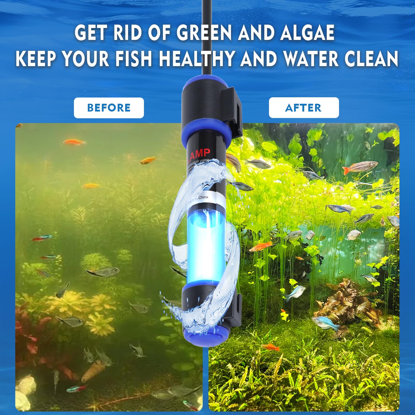 UV-C Aquarium Clean Light with Timer, Mini 3W 5W 7W 9W 11W Submersible Algae Clean Light Water Green Clean Fish Tank Water Clean Lamp for Sump Pond Filter Tank (9W Timer) - image 6