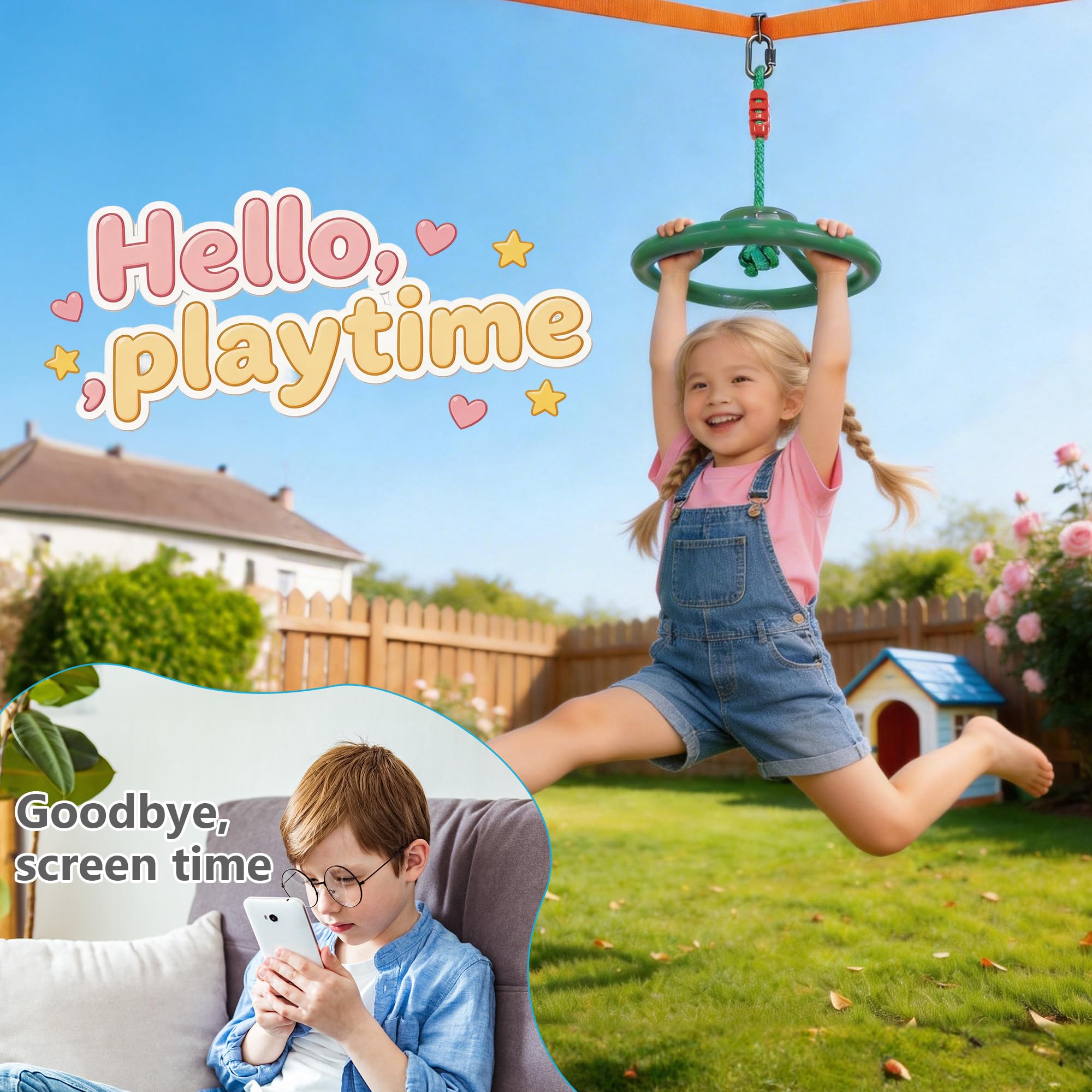 Slackline - Kit para niños, 15 m ninja, para niñas y niños, incluye escaleras, nudos de cuerda, ruedas de Ninja, anillos de suspensión, escaleras de escalada, etc