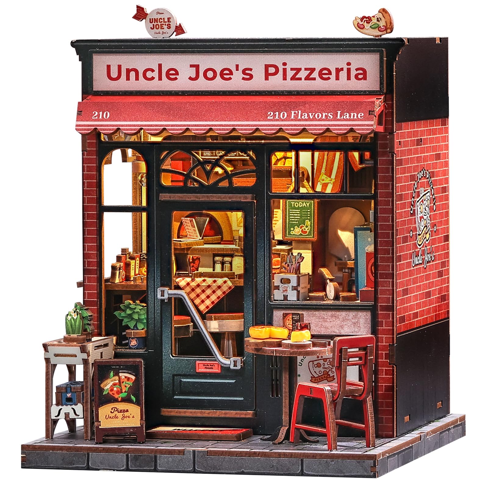 Cutefun Book Nook Kit - Set Case delle bambole con Illuminazione LED per Adulti & Adolescenti – Decorazione Creativa per Librerie, Esclusivo Pezzo da Collezione come Idea Regalo(Uncle Joe's Pizzeria)
