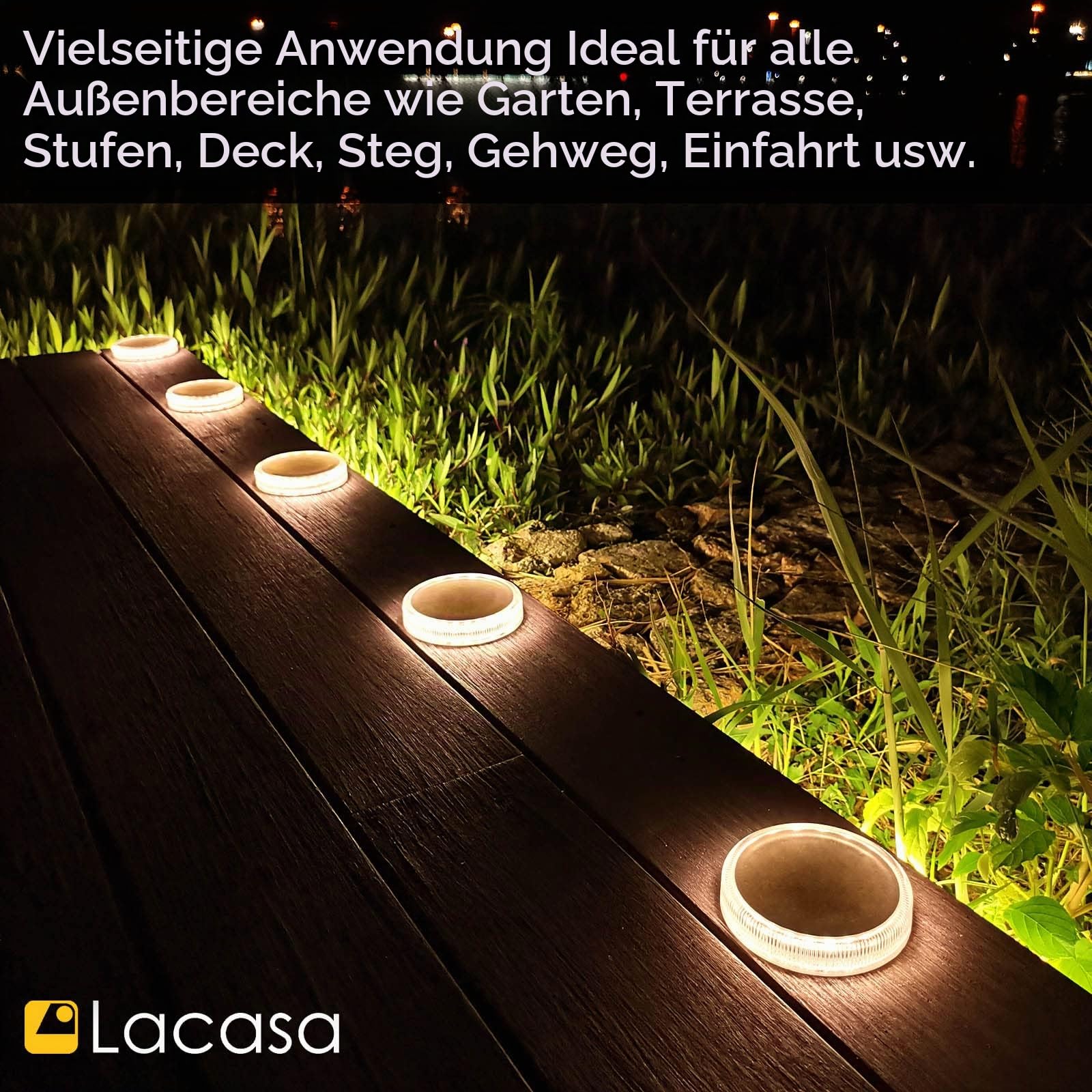 Lacasa Solarleuchten für Außen, 4 Stück Garten Solarlampen Bodenleuchte | 50LM Extrem Hell, LED Wegeleuchten, Warmweiß, IP68 Wasserdicht, Auto ON/OFF, Gartenleuchten für Garten Terrasse Hof Gehwege