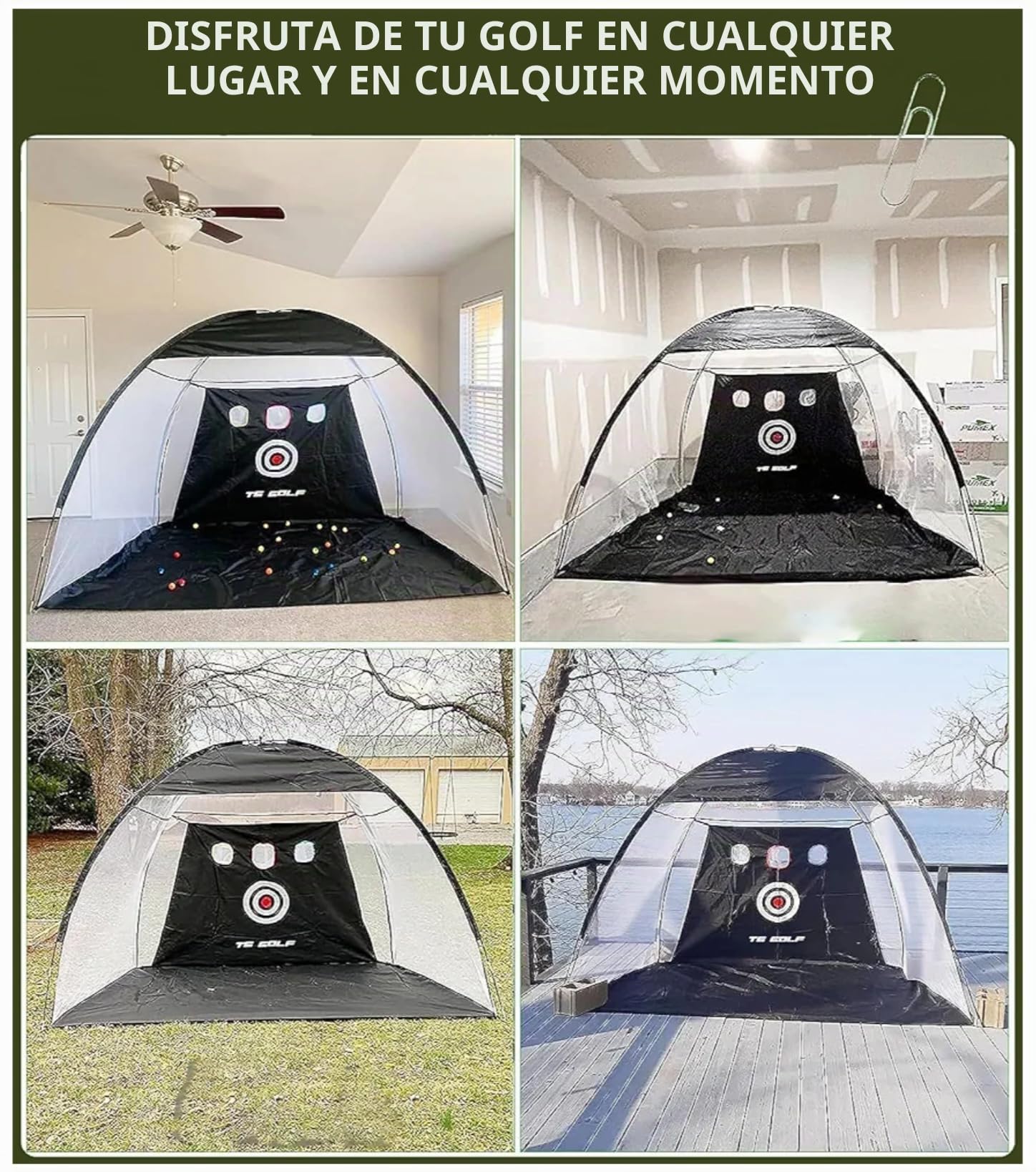 Jaula de golf de práctica 5 en 1 10 x 7 pies con objetivos de astillado, juego completo con alfombrilla, pelotas, camisetas y bolsa de transporte