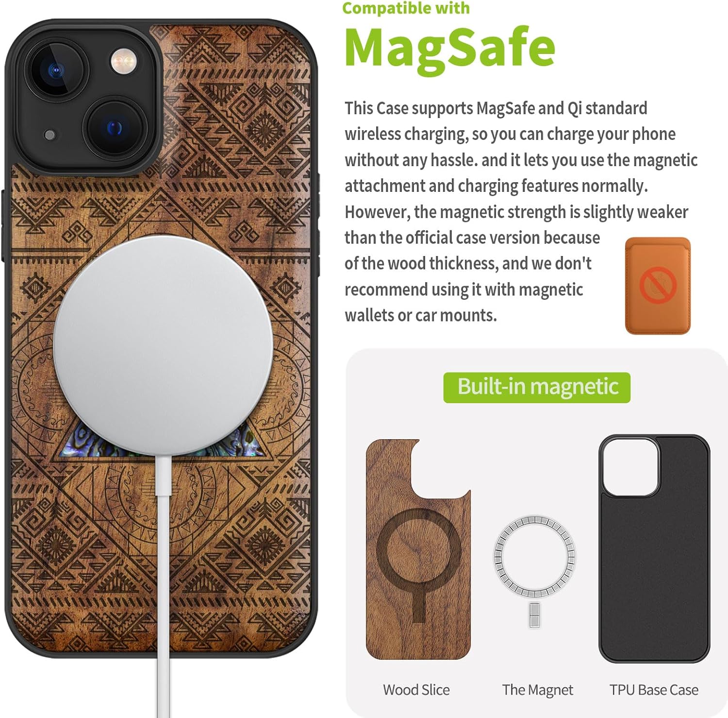 Carveit Designer Wooden Protective Case for iPhone 13 Magnetic Cover [Wood Engraving & Shell Inlay] Compatible with iPhone 13 MagSafe (All-Seeing Eye-Walnut)