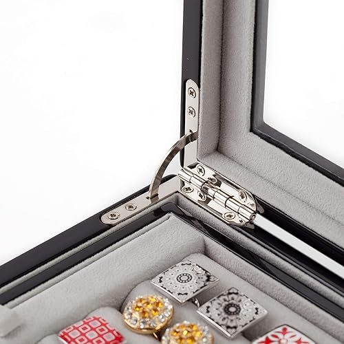 Miniatura 3 de Caja grande de almacenamiento de gemelos negros y anillos con organizador de joyas de doble capa, caja de almacenamiento de anillo, vitrina de