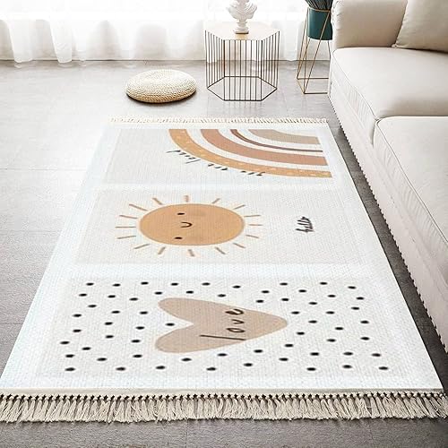 Alfombra bohemia para dormitorio de niños, sala de juegos, cuarto de bebé, bonita caricatura, bohemia, para decoración de pared, borlas, patio,