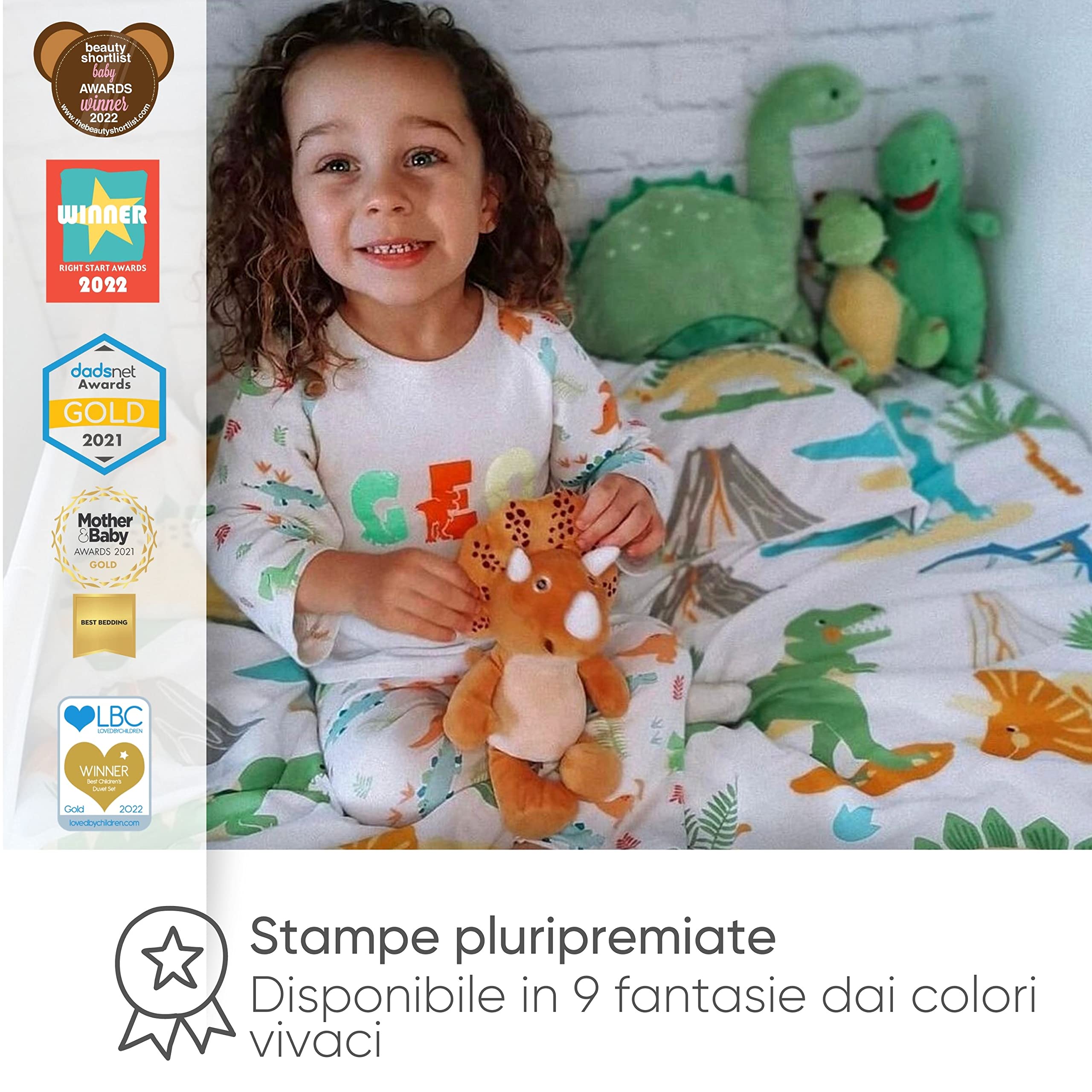 Bloomsbury Mill - Set biancheria da letto per bambini - Dinosauri World – Set Copripiumino Jurassic Dino Lettino e federa per Ragazzi e Ragazee - Lenzuola Culle per junior e bambino - 120 x 150 cm