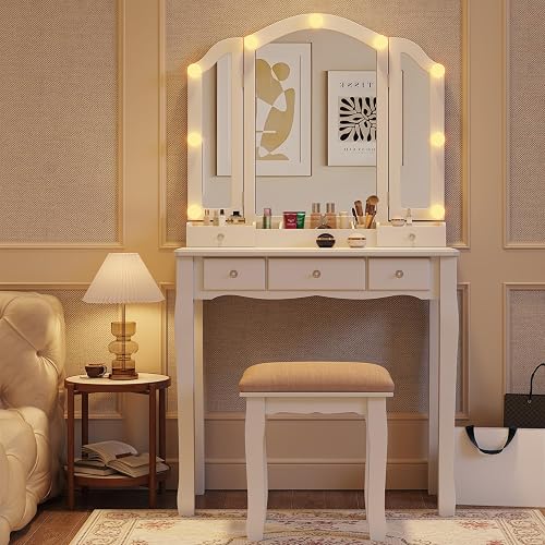 Makeup Vanity with Lights White Vanity Desk with Mirror and Lights Vanity Table with Lighting Vanity with Mirror with Lights and Drawers Vanity Mirror with Light Desk