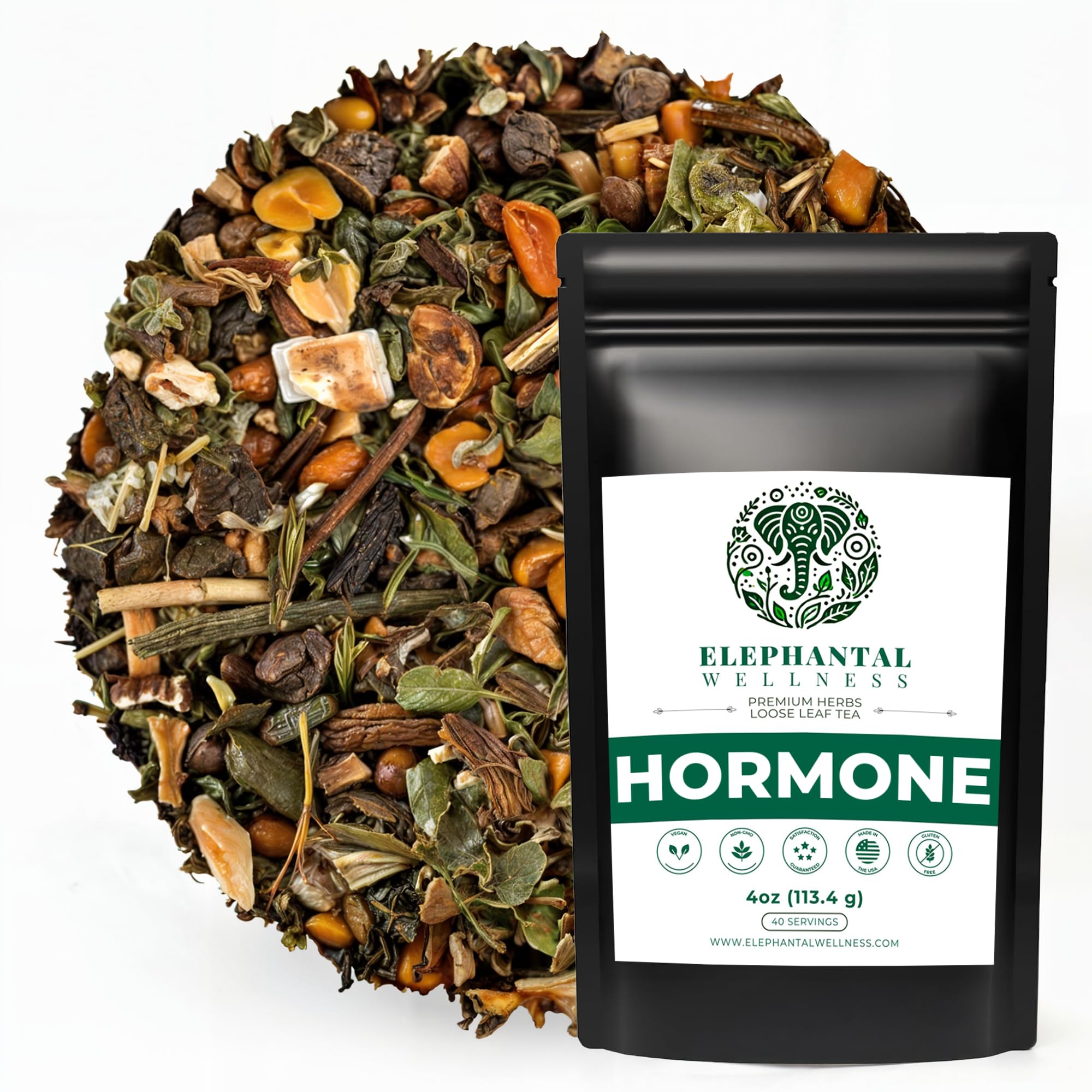 Elephantal Wellness Premium Hormone Herbal Tea | PCOS, Hormonal Balance & Mood Support with Chaste Berry, Shatavari, Dong Quai & Black Cohosh |