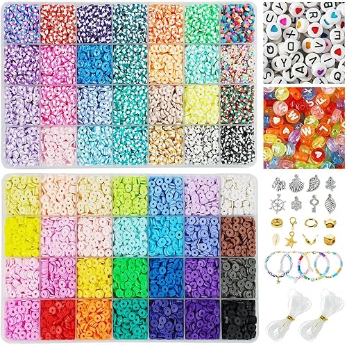 Gugull 14760 cuentas de arcilla para hacer pulseras, kit de 56 cuentas planas Heishi de color para hacer joyas