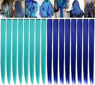 JCHDWSGUO 16 extensiones de cabello de colores de 21 pulgadas, resistentes al calor, sintéticas, lisas, con clip, para niñas, mujeres, fiestas de vacaciones (azul turquesa)