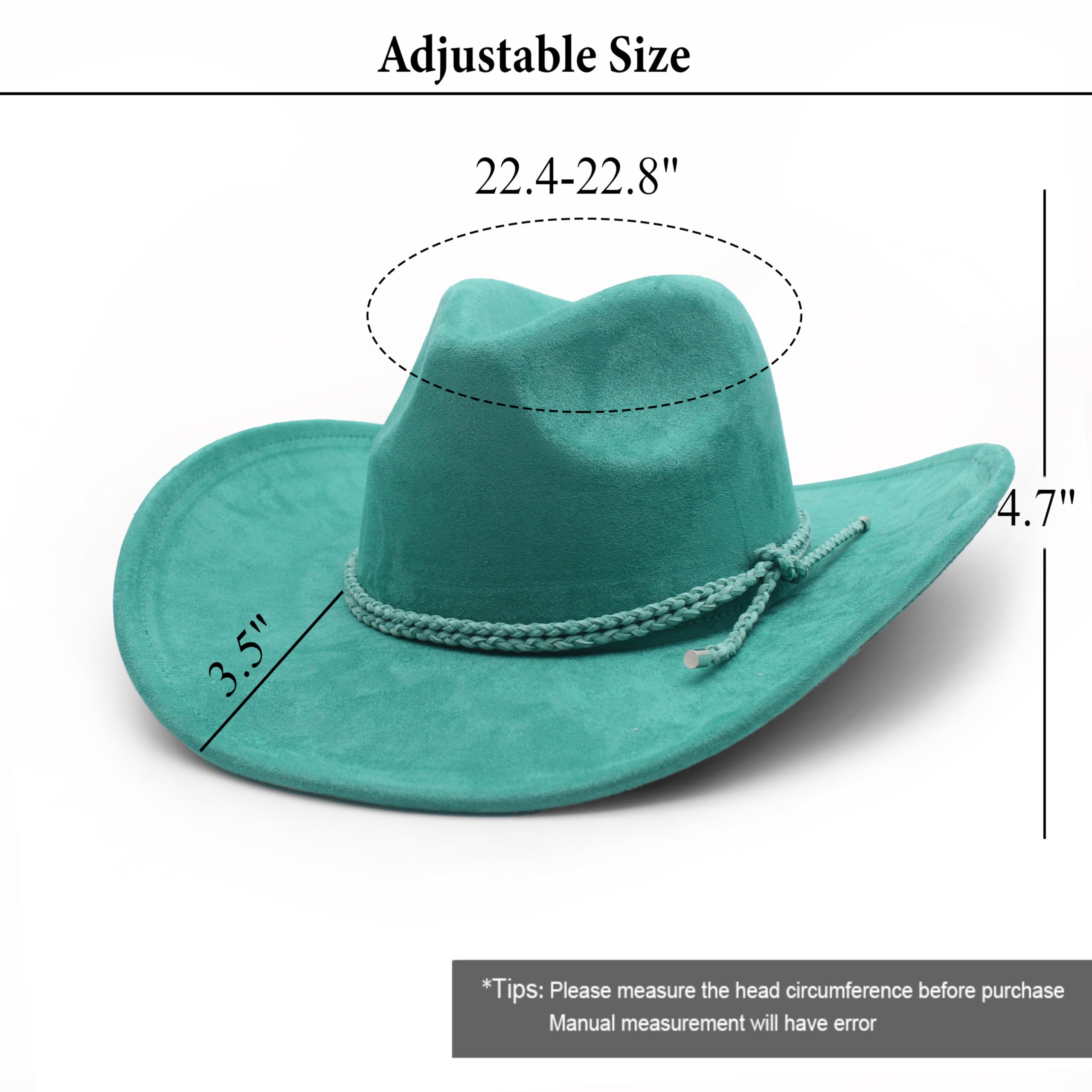 Cappello da cowboy occidentale per donne e uomini cappello da cowboy a tesa larga per le donne con fibbia intrecciata cintura in pelle scamosciata classici cappelli Fedora