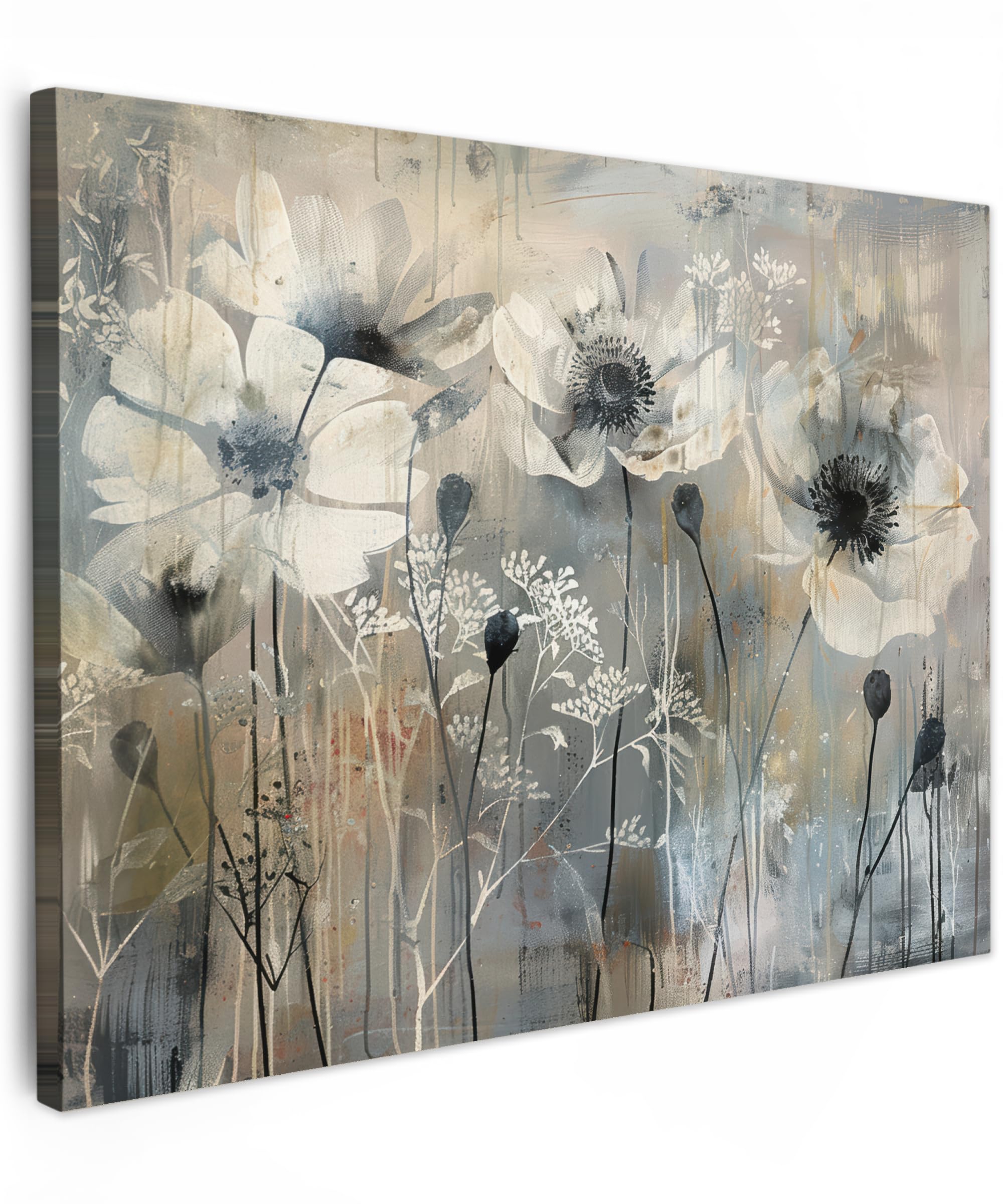 MuchoWow© Canvas Wall Art Work 28"x20" / 70x50 cm Room Decor Painting Wallfillers Picture Decoration Prints Flowers - Plants - Gray - Abstract — image 1