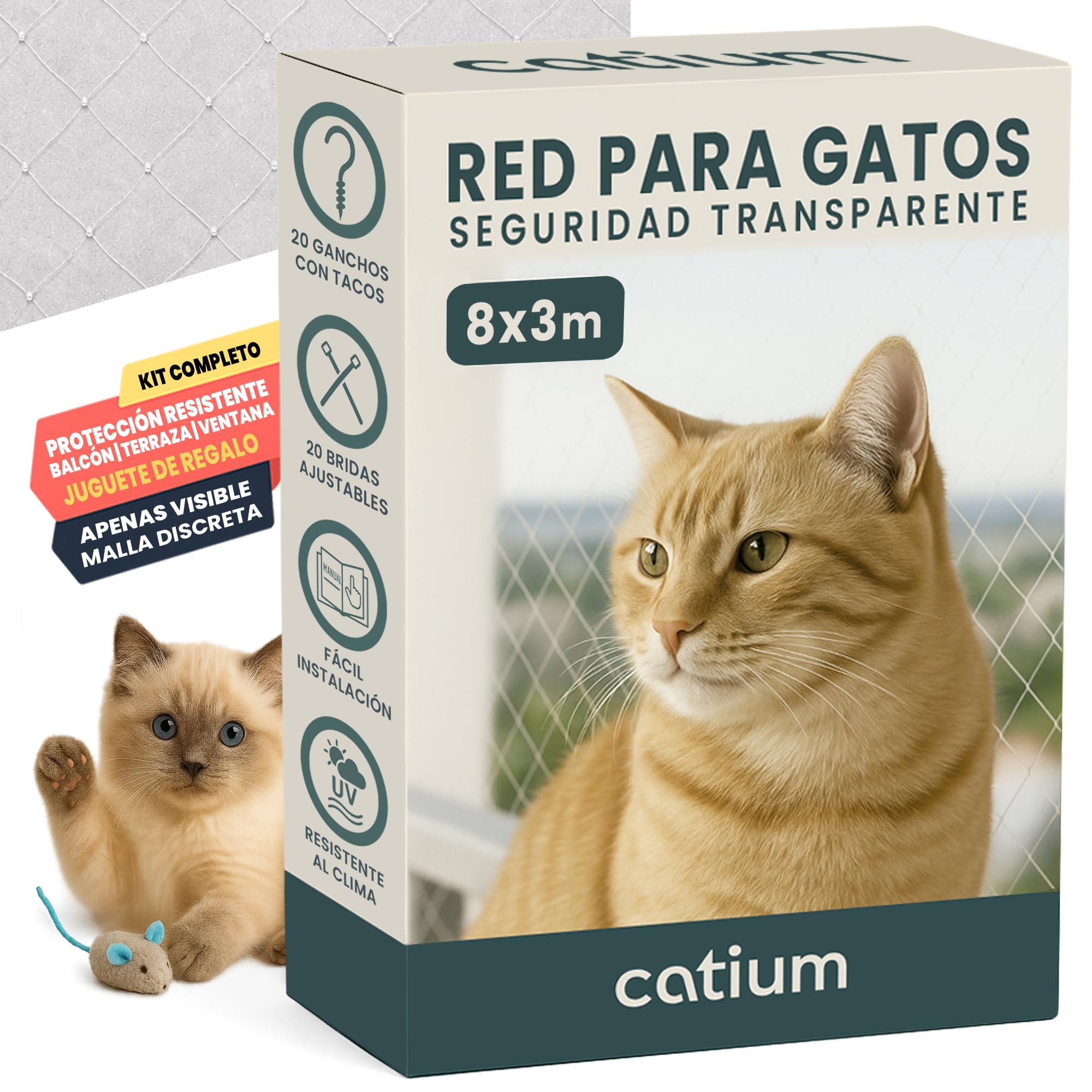 Red para Gatos 8x3m hasta 10x3m Seguridad Transparente Ideal Balcón Ventana Terraza Protección Exterior Interior Malla Antidesgarro Duradera Montaje Kit Completo Cuerda Ganchos Bridas Juguete