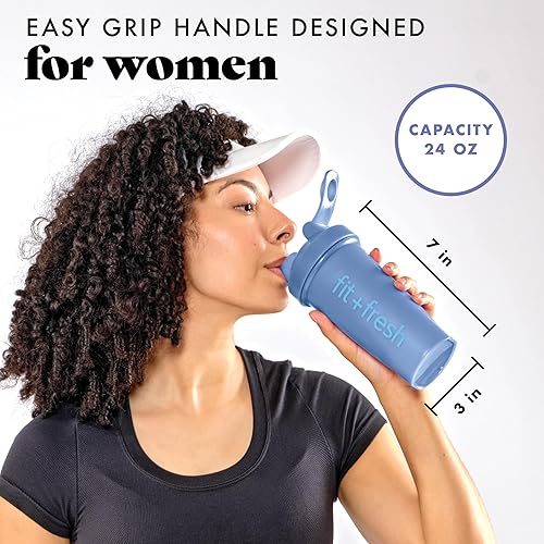 Miniatura 4 de Fit & Fresh Botella agitadora, a prueba de fugas, botella deportiva fácil de limpiar, vaso mezclador de proteínas duradero, 24 onzas, con agitador