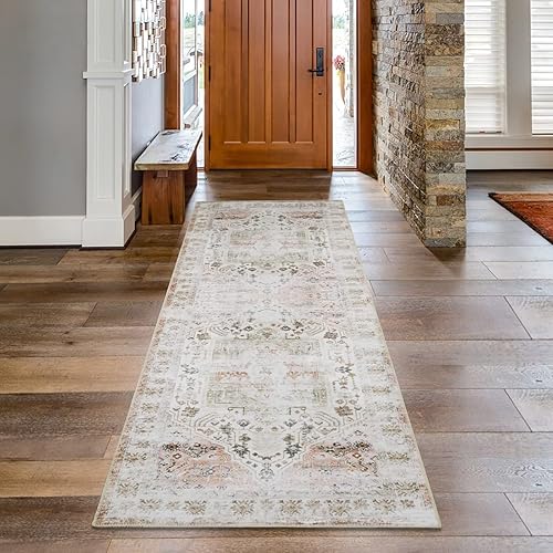 Miniatura 9 de COZYLOOM Alfombra de entrada tribal de 2 x 6 pulgadas, alfombra vintage para pasillo de cocina, alfombra suave con estampado floral oriental,